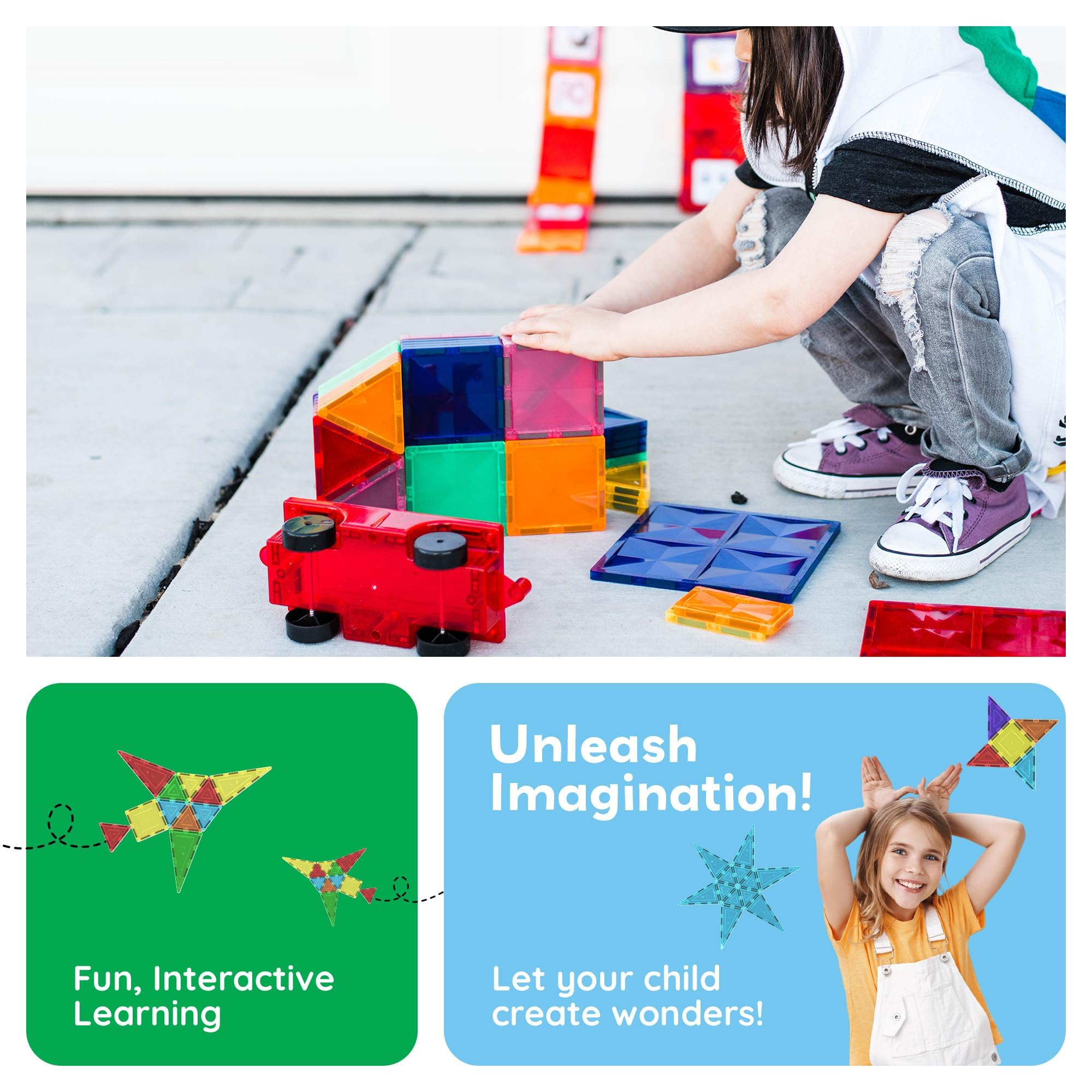 PicassoTiles 60-Piece Clear Magnetic Tiles 3D Building Blocks STEM Toy for Ages 3+ detail image 6