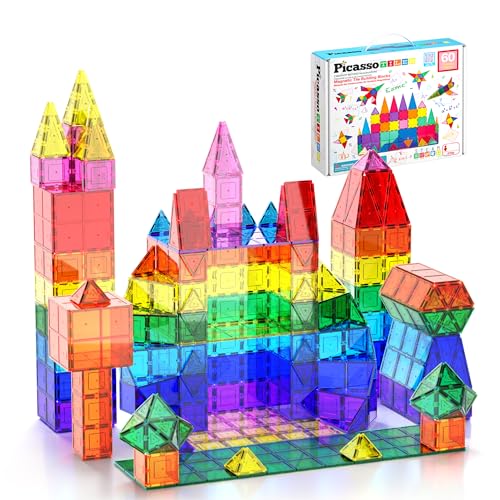 PicassoTiles 60-Piece Clear Magnetic Tiles 3D Building Blocks STEM Toy for Ages 3+ detail image 8