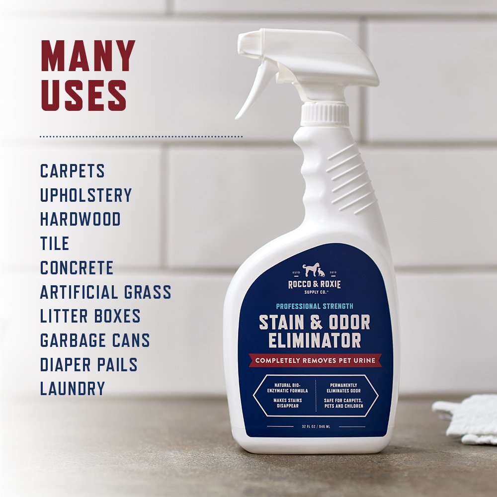 Rocco & Roxie Supply Co. Stain & Strong Odor Eliminator, Enzyme Cleaner, Pet Odor Eliminator for Home - Carpet Stain Remover for Cats & Dog Pee - Urine Destroyer - Carpet Cleaner Spray Clear, 32 Fl Oz detail image 6