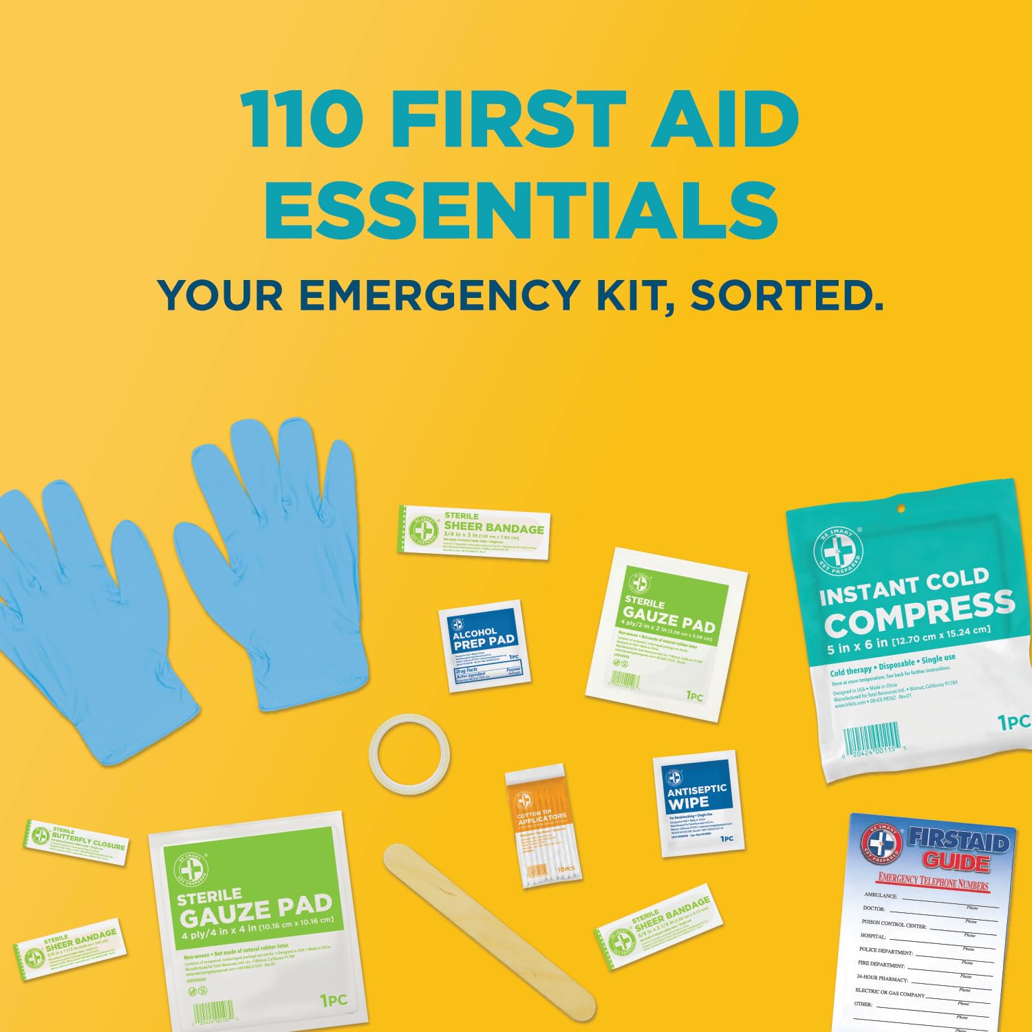Be Smart Get Prepared 110-Piece First Aid Kit — Portable Organized Case for Home, Office, Car, Travel, Outdoor, Camping & Sports (Packaging may vary) detail image 9