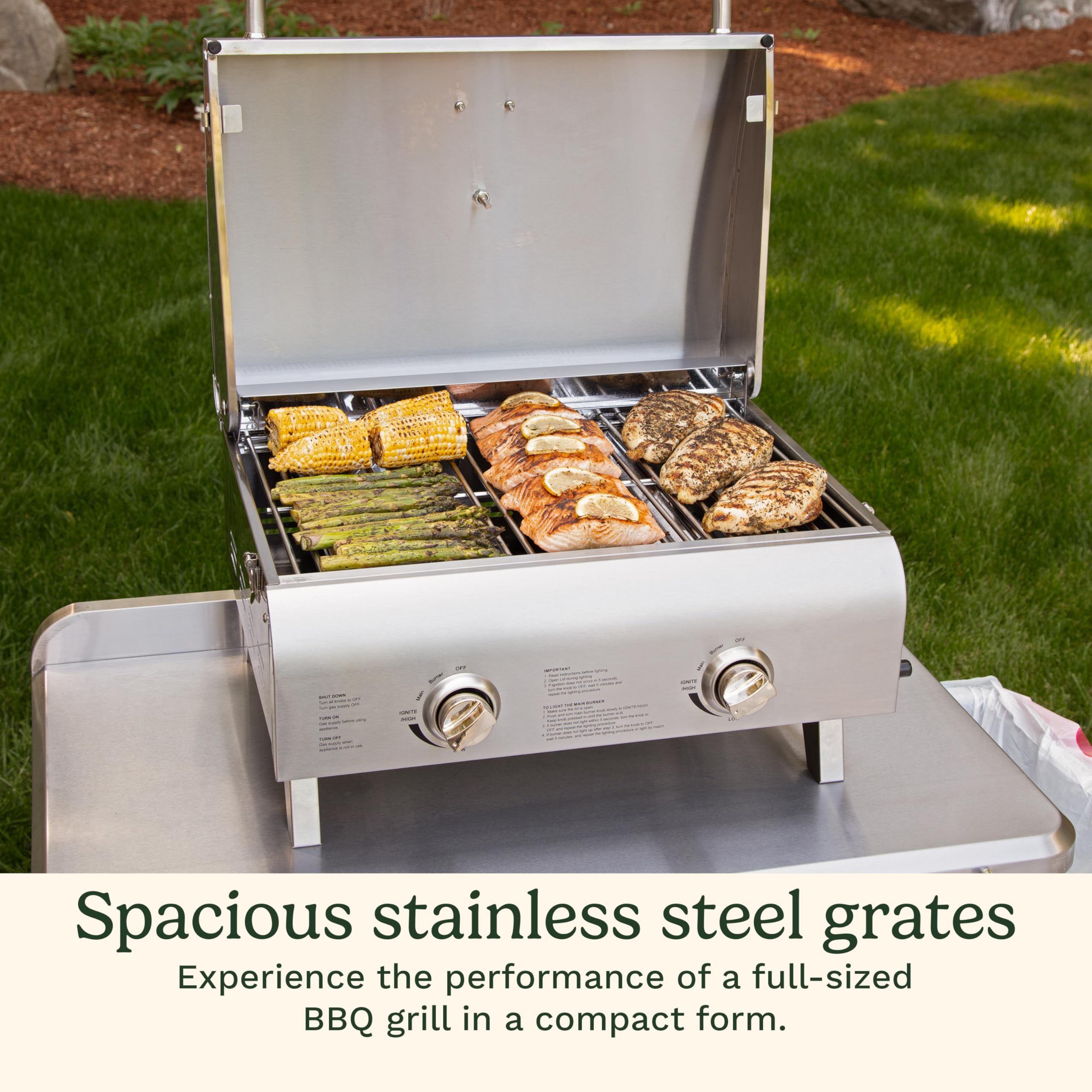 Cuisinart Chef's Style Tabletop Portable Propane Grill, 20,000 BTU Stainless Steel 2-Burner Outdoor Gas Grill for Camping, Tailgates, BBQ, Hassle-Free Setup, Twist-Start Ignition, CGG-306 detail image 3