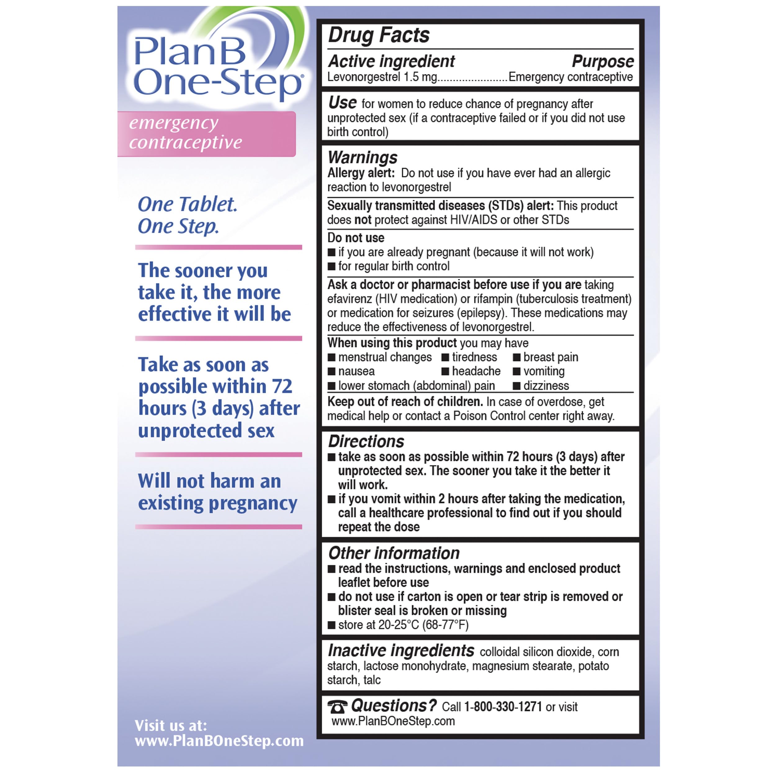 Plan B One-Step Emergency Contraceptive, 1. 5 mg (1 Tablet) detail image 2