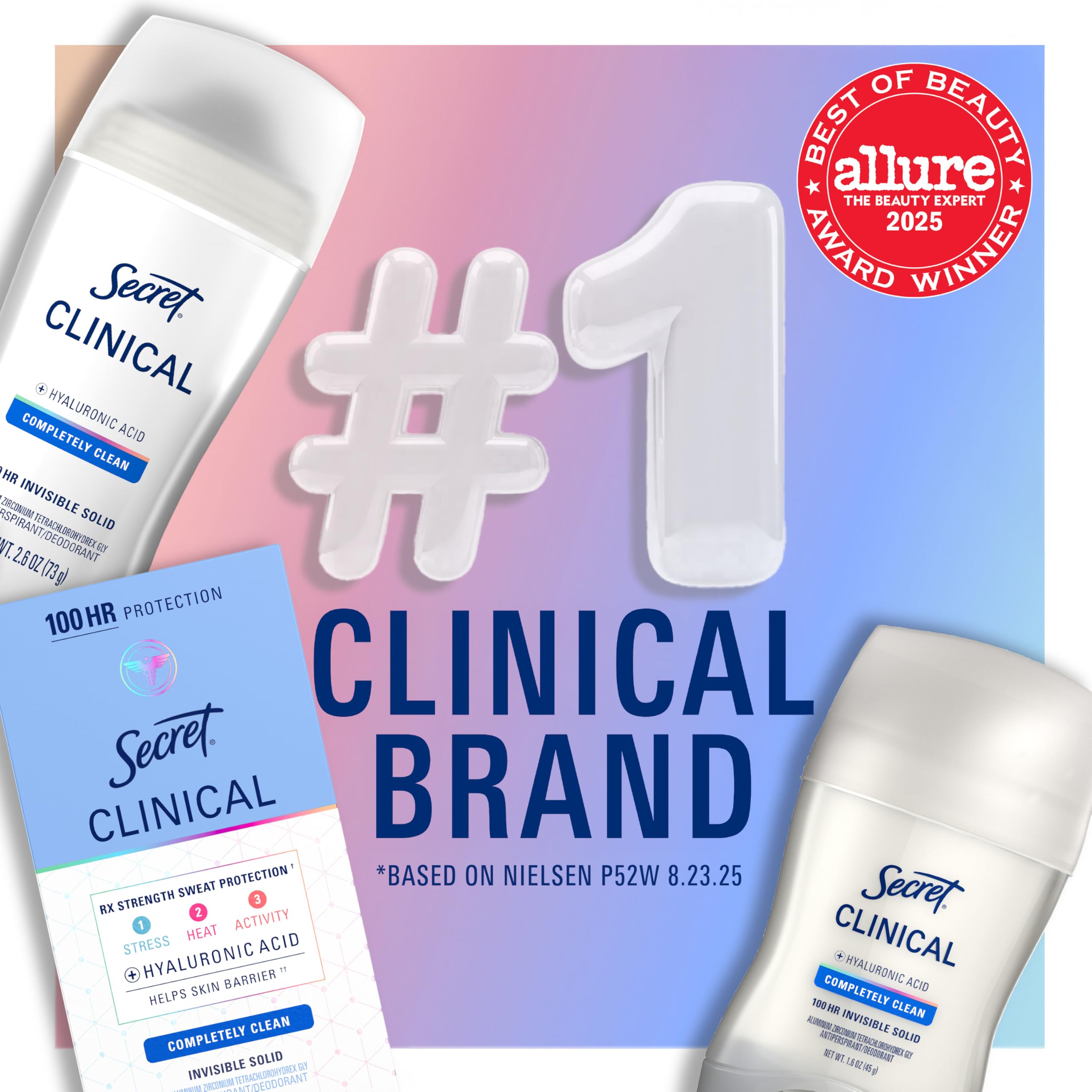 Secret Clinical Strength Invisible Solid Antiperspirant Deodorant for Women, 100HR Sweat & Odor Protection, 3X Stress Protection with Hyaluronic Acid, PH Balanced, Completely Clean Scent, 2. 6 oz detail image 5