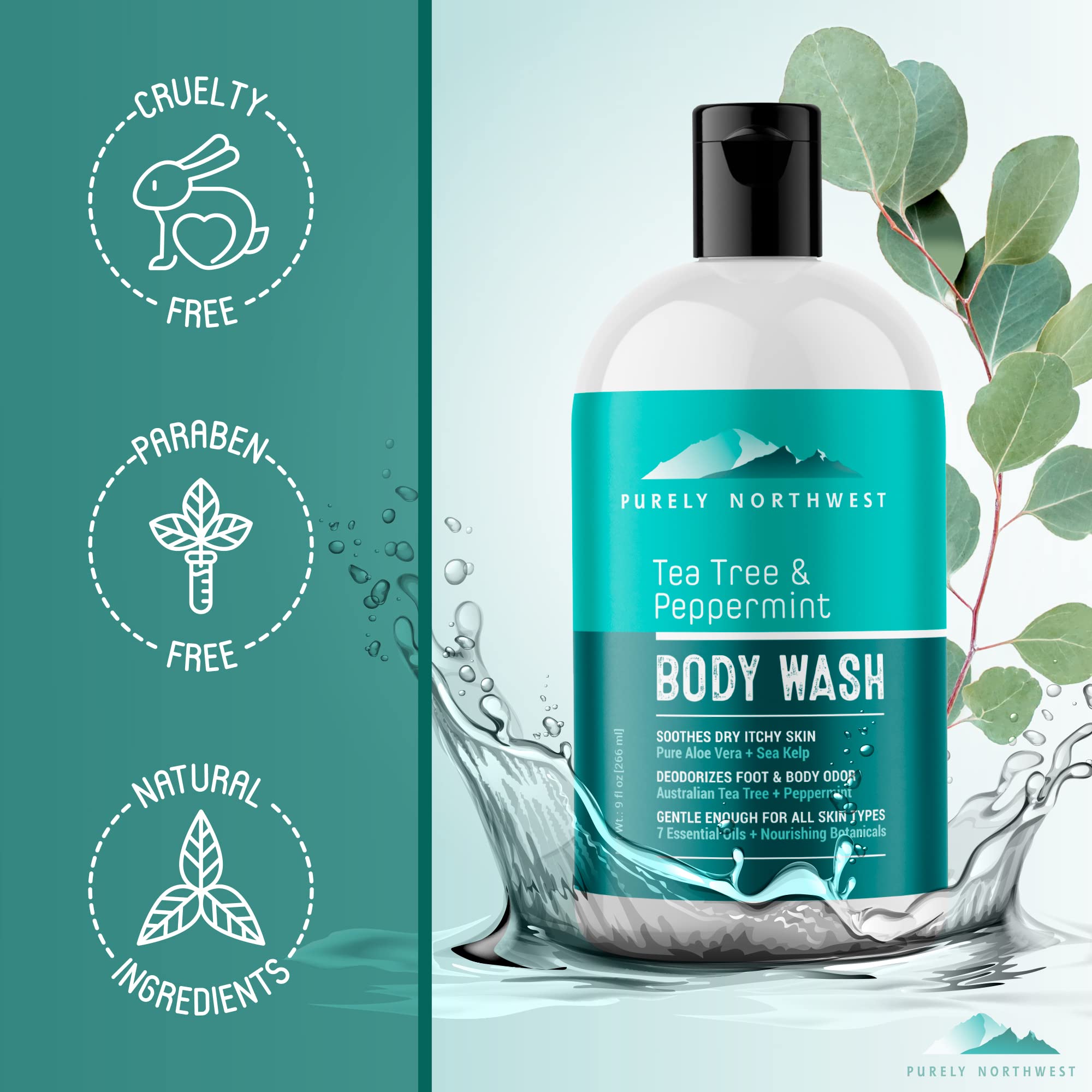 Gel de ducha con aceite esencial de árbol de té (unisex) — Suave y refrescante, hidratante y reparador, apto para piel sensible y cuidado de pies detail image 7