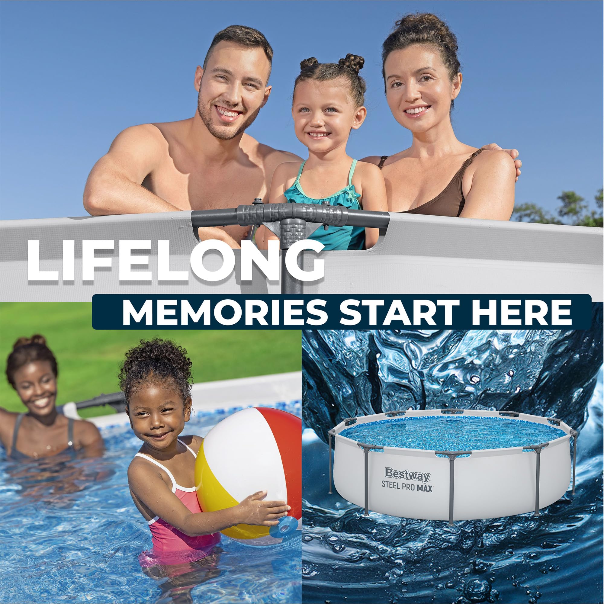 Bestway Steel Pro MAX 10' x 30" Above Ground Round Pool with Metal Frame, Filter Pump & Type I Cartridge, Stacked Stone Print detail image 8