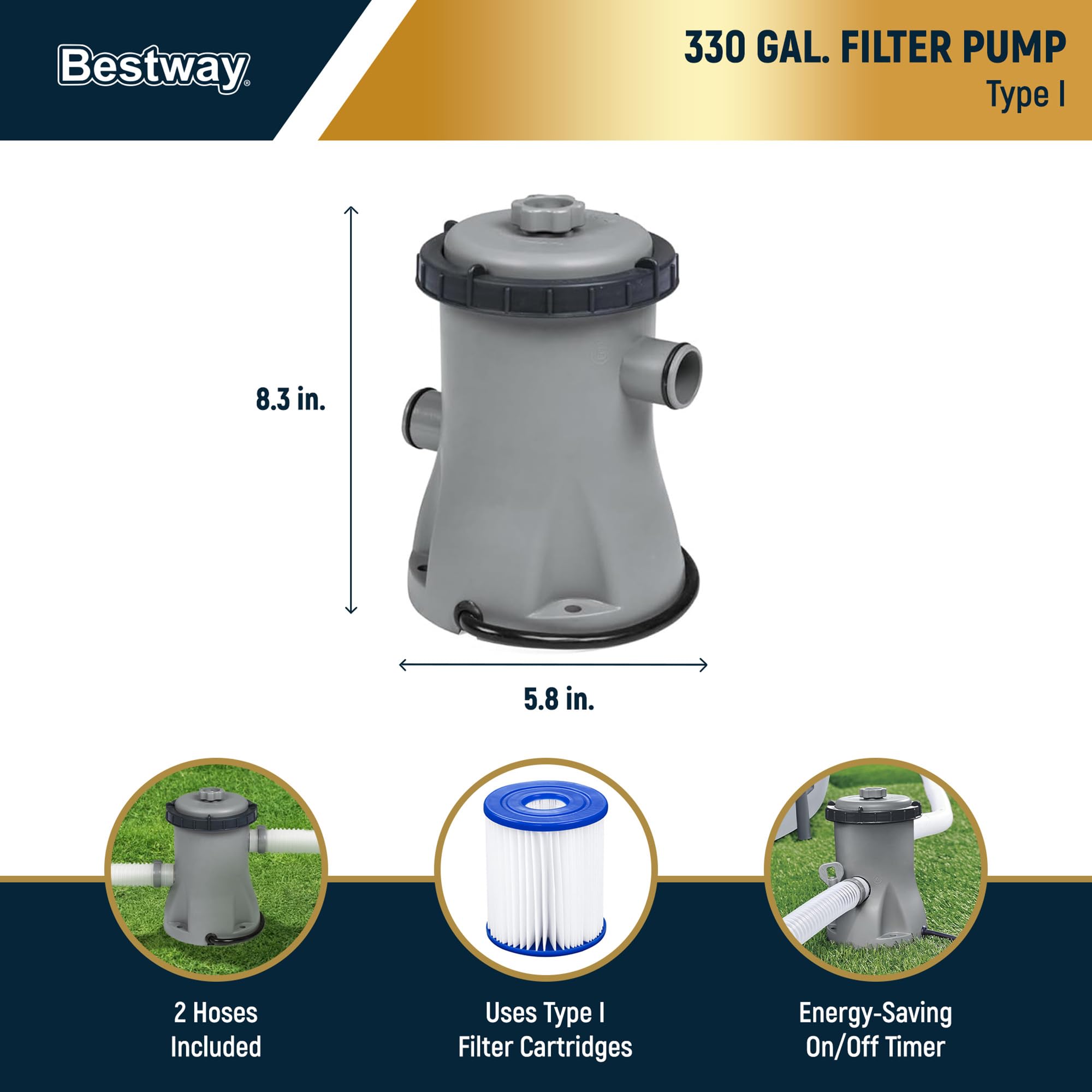 Bestway Steel Pro MAX 10' x 30" Above Ground Round Pool with Metal Frame, Filter Pump & Type I Cartridge, Stacked Stone Print detail image 7