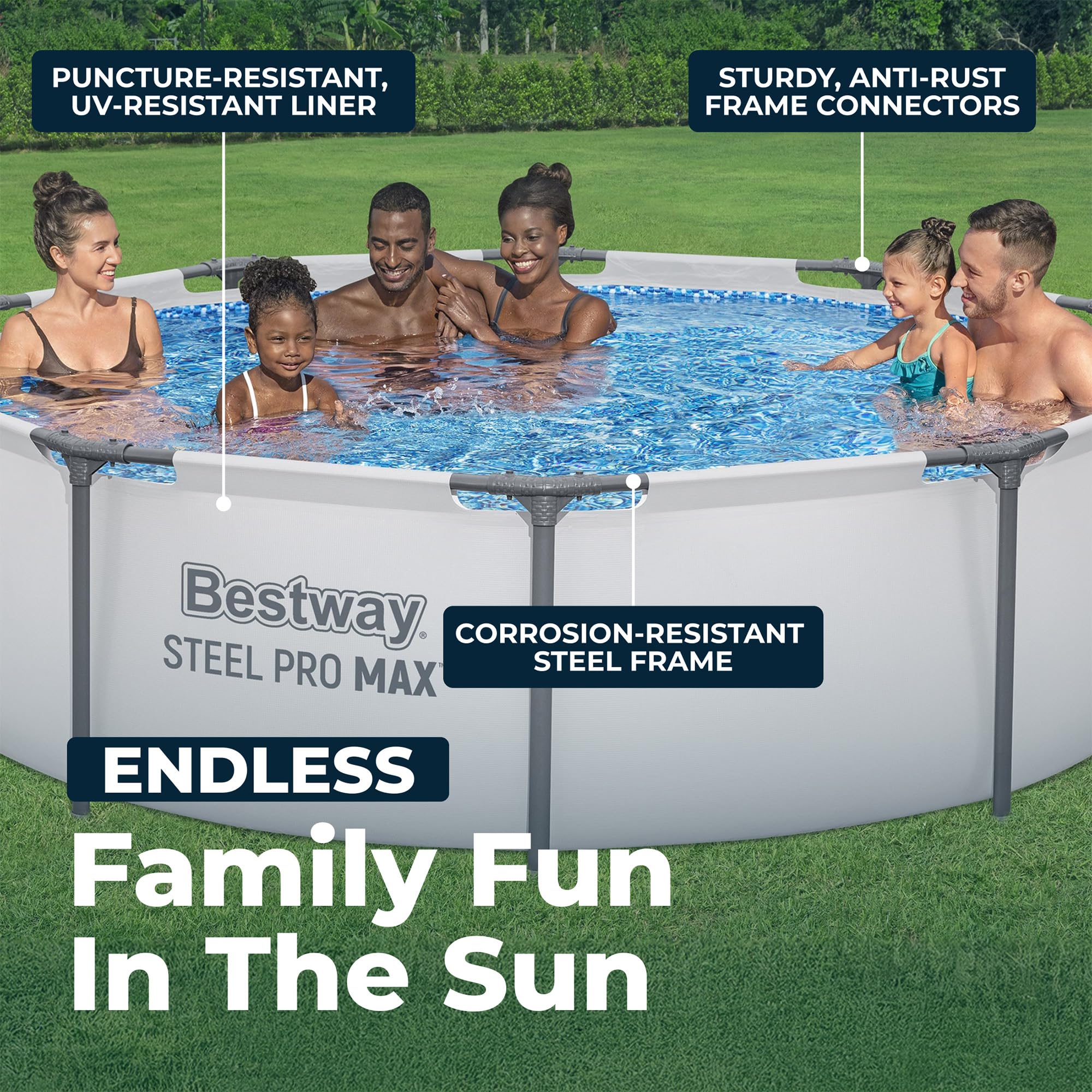 Bestway Steel Pro MAX 10' x 30" Above Ground Round Pool with Metal Frame, Filter Pump & Type I Cartridge, Stacked Stone Print detail image 4