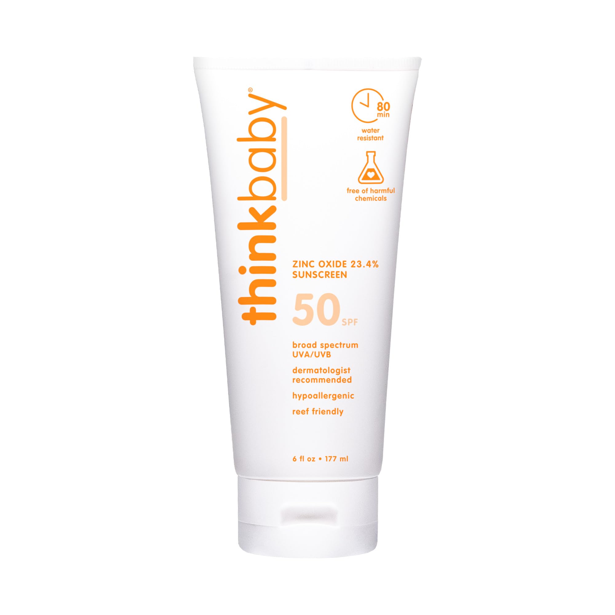 Thinkbaby SPF 50+ Baby Sunscreen, 6 oz — Mineral, Water Resistant, Broad Spectrum UVA/UVB Protection for Babies and Kids detail image 1