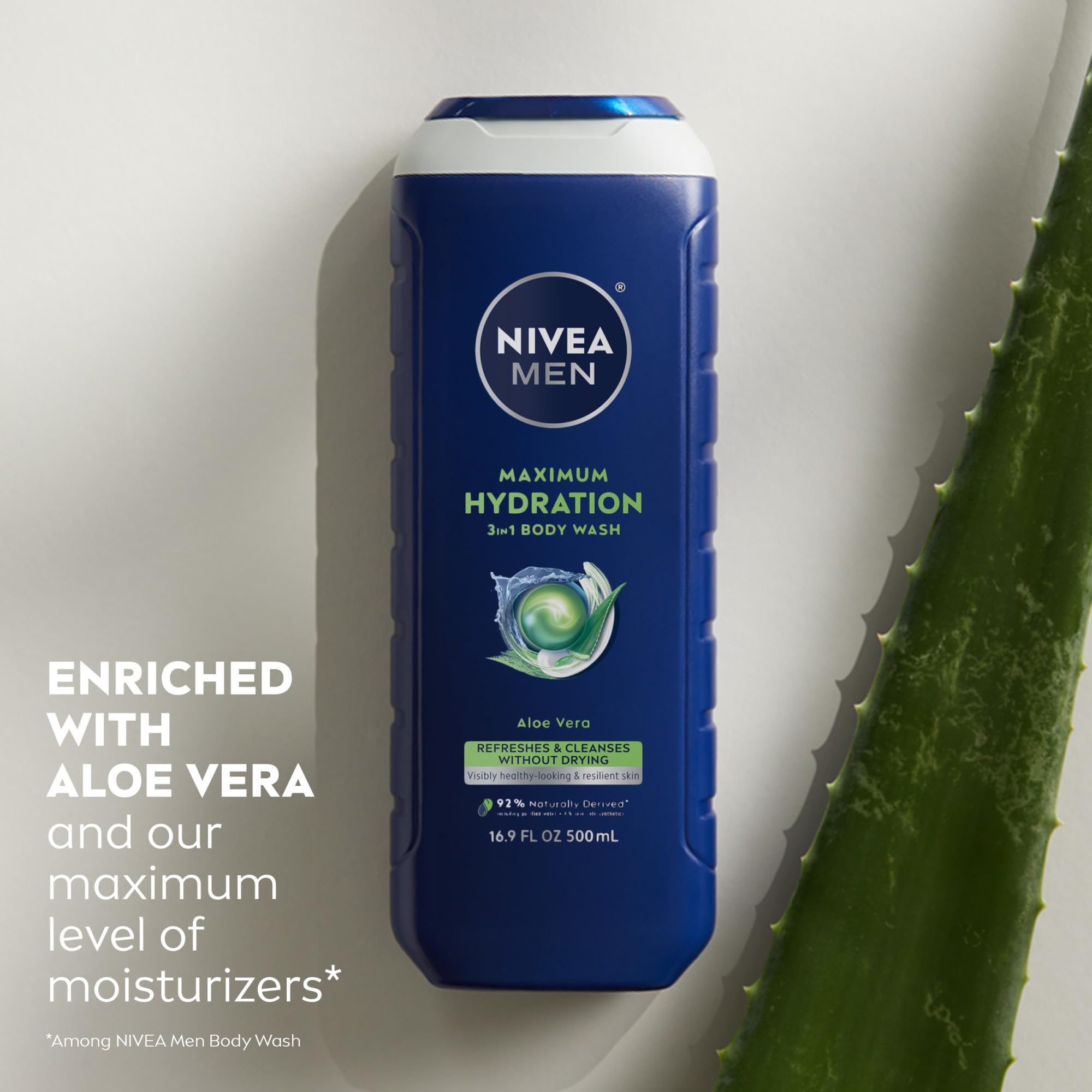 NIVEA MEN Maximum Hydration 3-in-1 Body Wash with Aloe Vera, Paraben-Free, Vegan, 16. 9 fl oz (Pack of 3) detail image 4