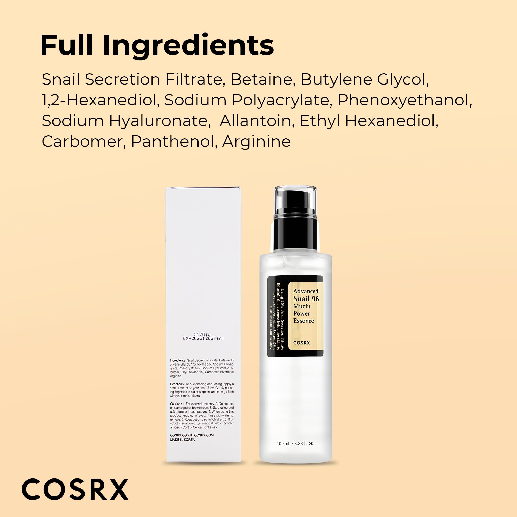COSRX Snail Mucin 96% Repairing Serum, Hydrating Serum for Face with Snail Secretion Filtrate for Dull Skin & Fine Lines, 100ml, Korean Skin Care detail image 8