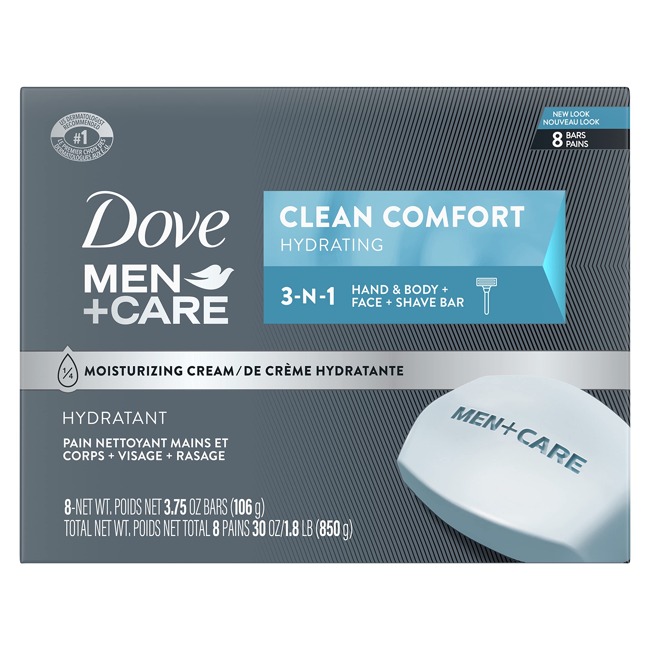 Dove Men+Care Body and Face Bar, Clean Comfort, 3. 75 oz, 8 Bars detail image 1