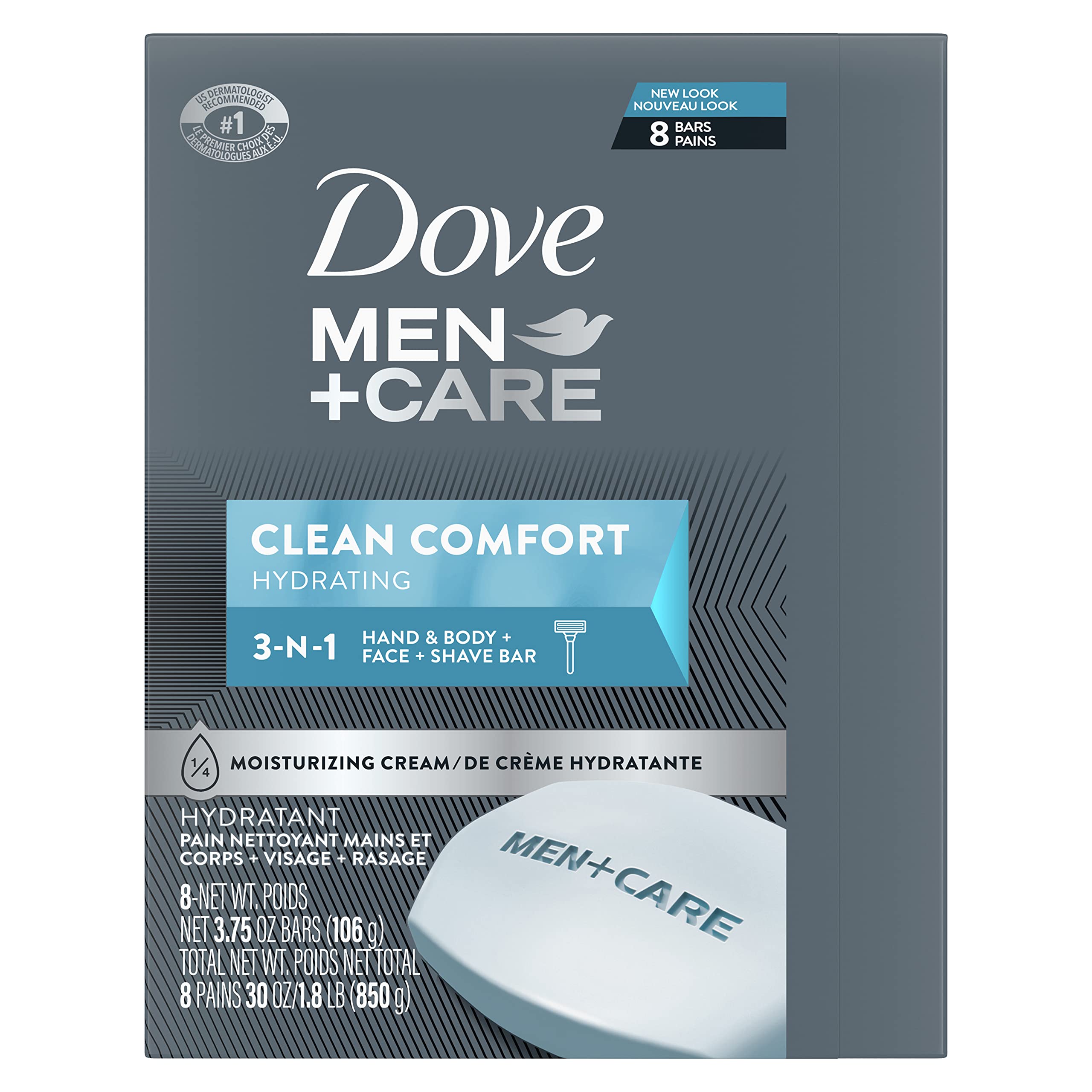 Dove Men+Care Body and Face Bar, Clean Comfort, 3. 75 oz, 8 Bars detail image 2