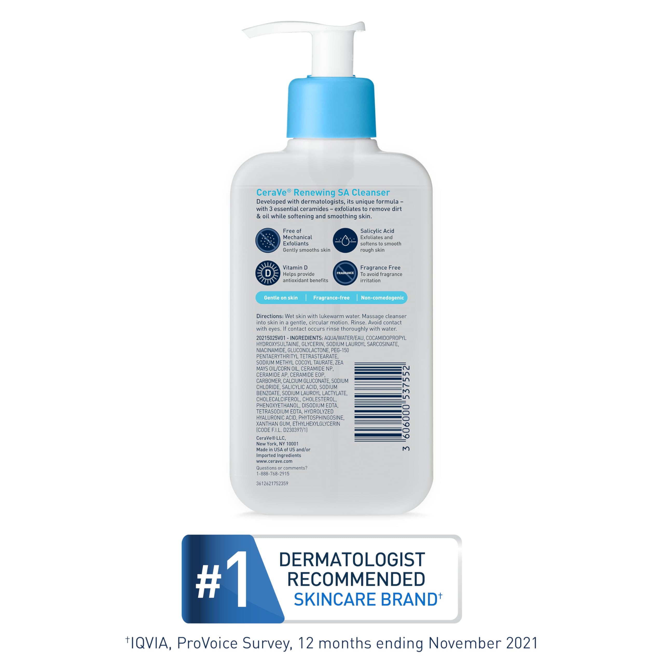 CeraVe Renewing Salicylic Acid Cleanser, BHA Exfoliating Face Wash, 8oz | Skin Care with Hyaluronic Acid & Niacinamide, Facial Cleanser, Face Cleanser, Ceramides, Fragrance Free, Non-Comedogenic detail image 7