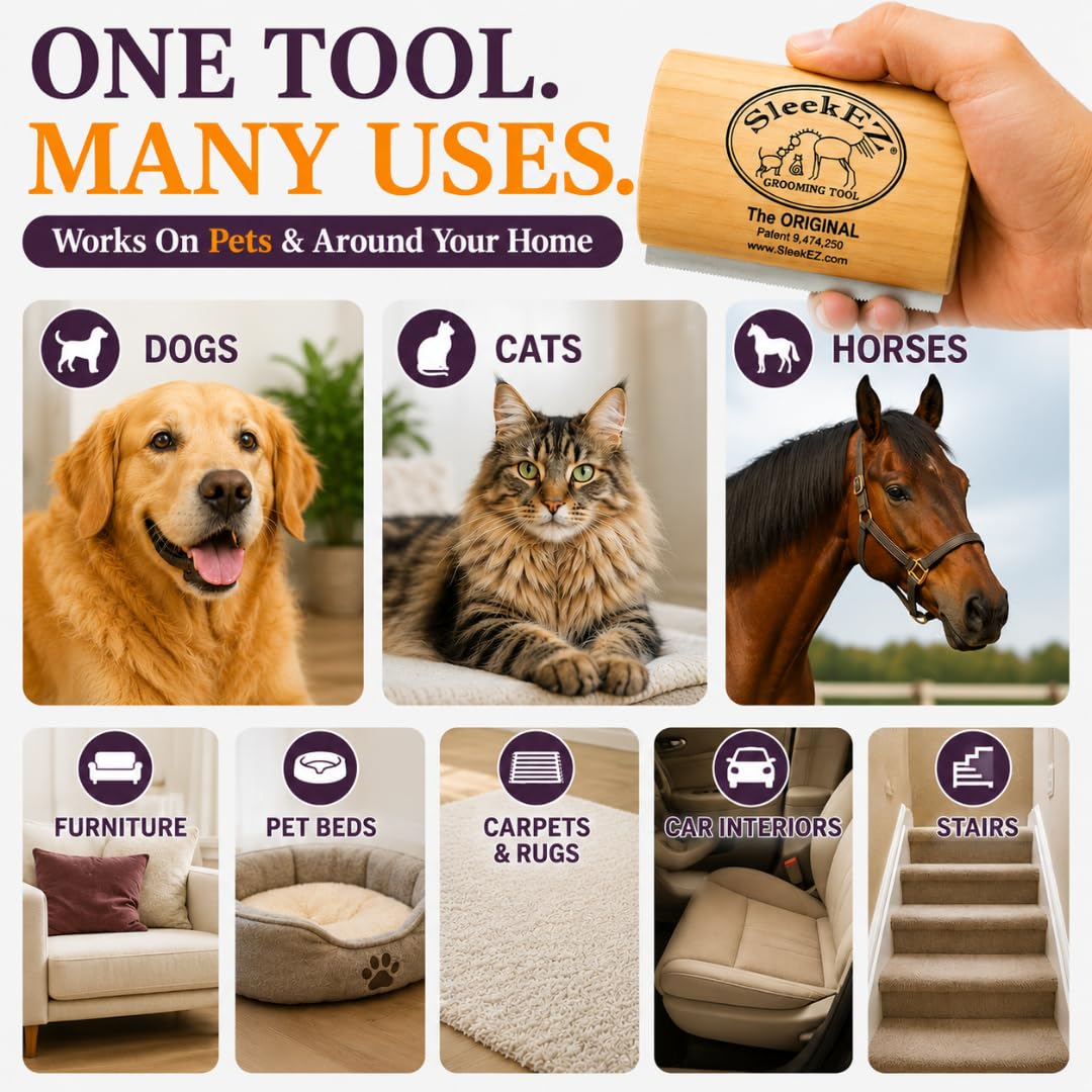 SleekEZ Dog Brush for Shedding | Patented Deshedding Blade | Pet Hair Remover for Short, Medium & Long Coats | Made in USA | 5 Inch detail image 8
