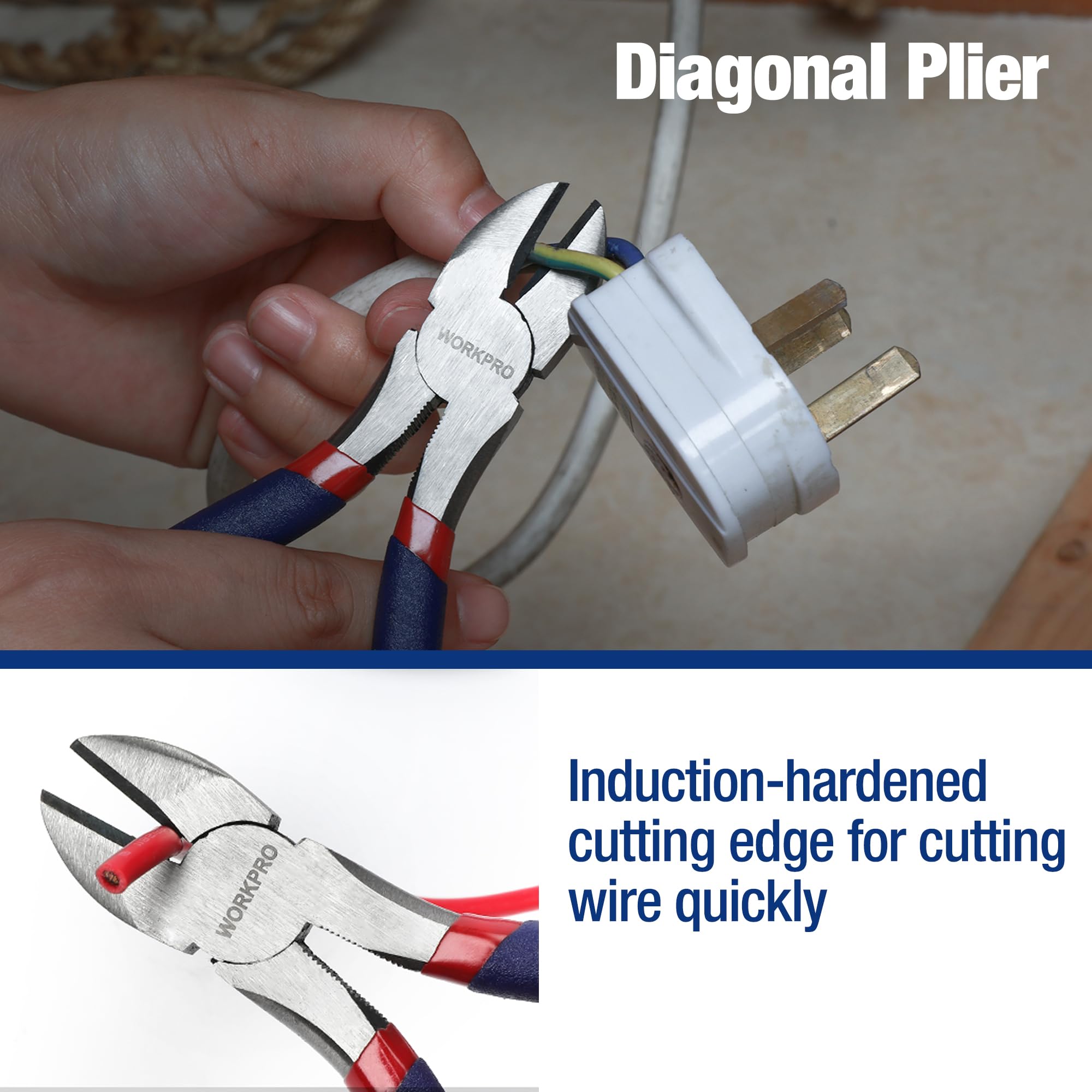 7-Piece WORKPRO Pliers Set — Groove Joint, Long Nose, Slip Joint, Linesman & Diagonal Pliers for DIY and Home Use detail image 7