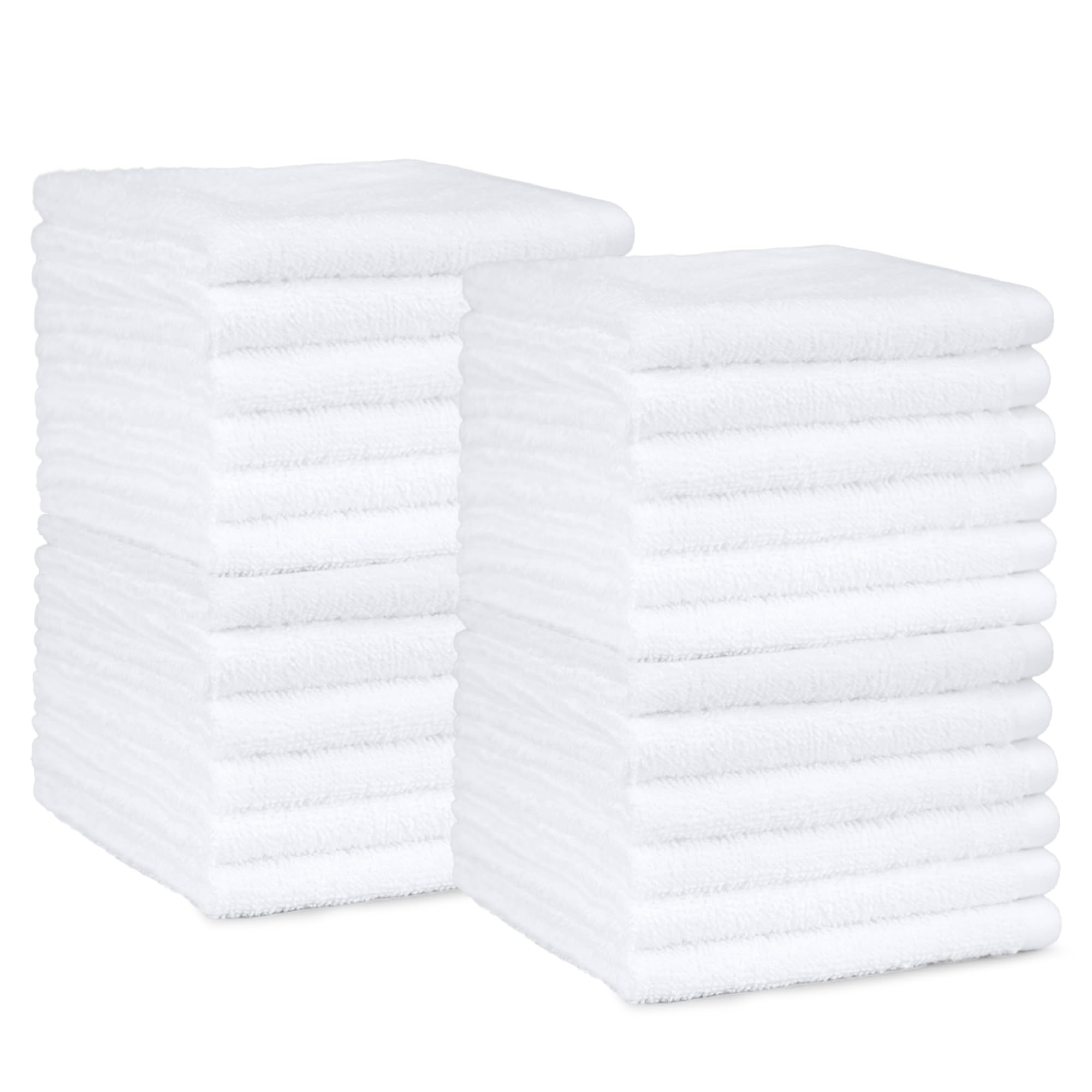 Amazon Basics Fast Drying Cotton Washcloths for Bathroom, Machine Washable, Soft and Highly Absorbent, 12 x 12 in, White, 24-Pack detail image 1