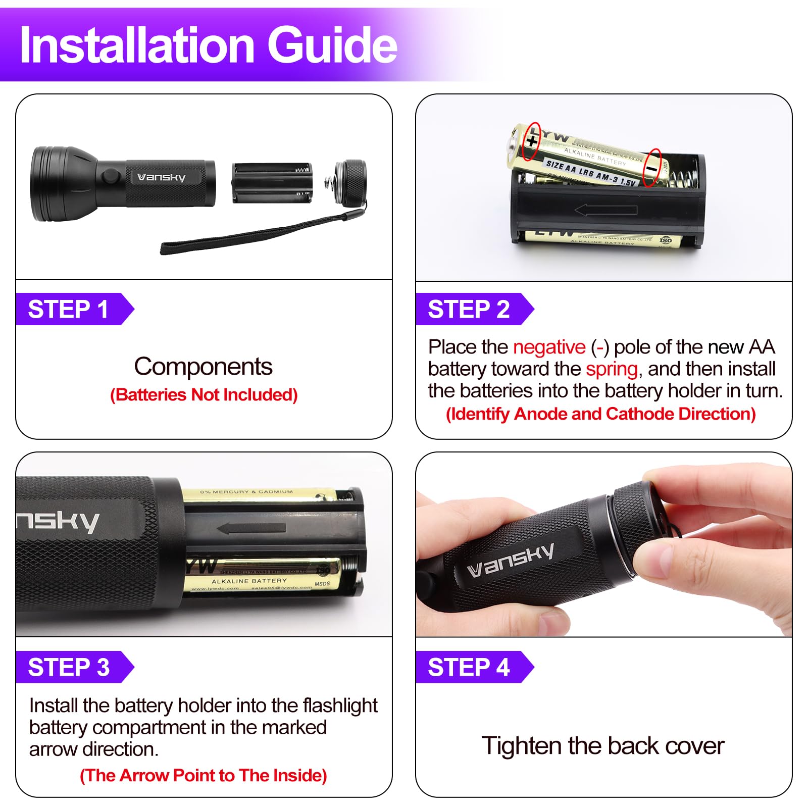 Vansky UV Flashlight Black Light, 51 LED Blacklight Pet Urine Detector for Dog/Cat Urine, Dry Stains, Bed Bug, Resin Curing, Scorpions Finder detail image 7