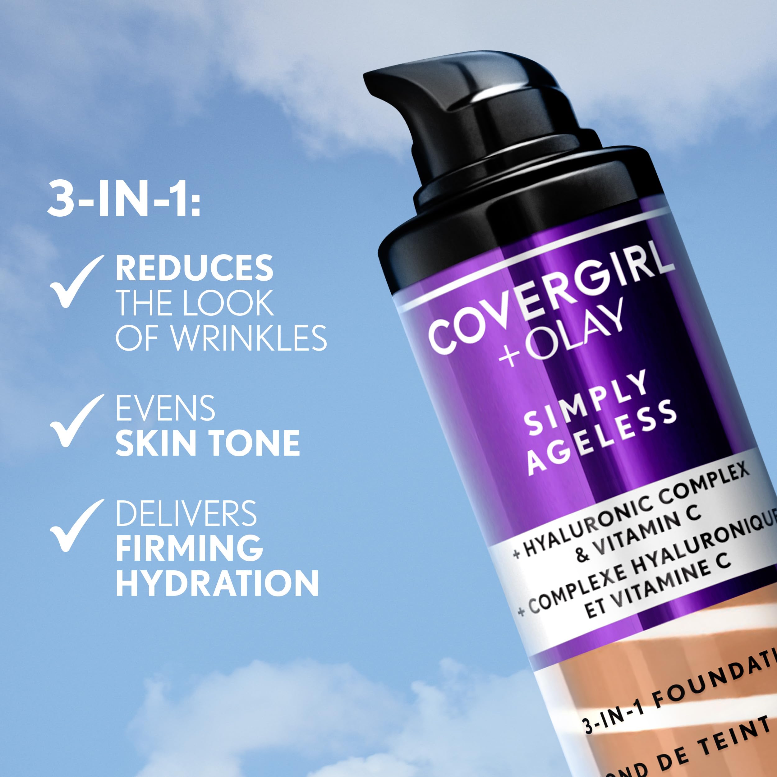 COVERGIRL & Olay Simply Ageless 3-in-1 Liquid Foundation, Matte Finish, Hyaluronic & Vitamin C, 220 Creamy Natural, 1 Count detail image 5