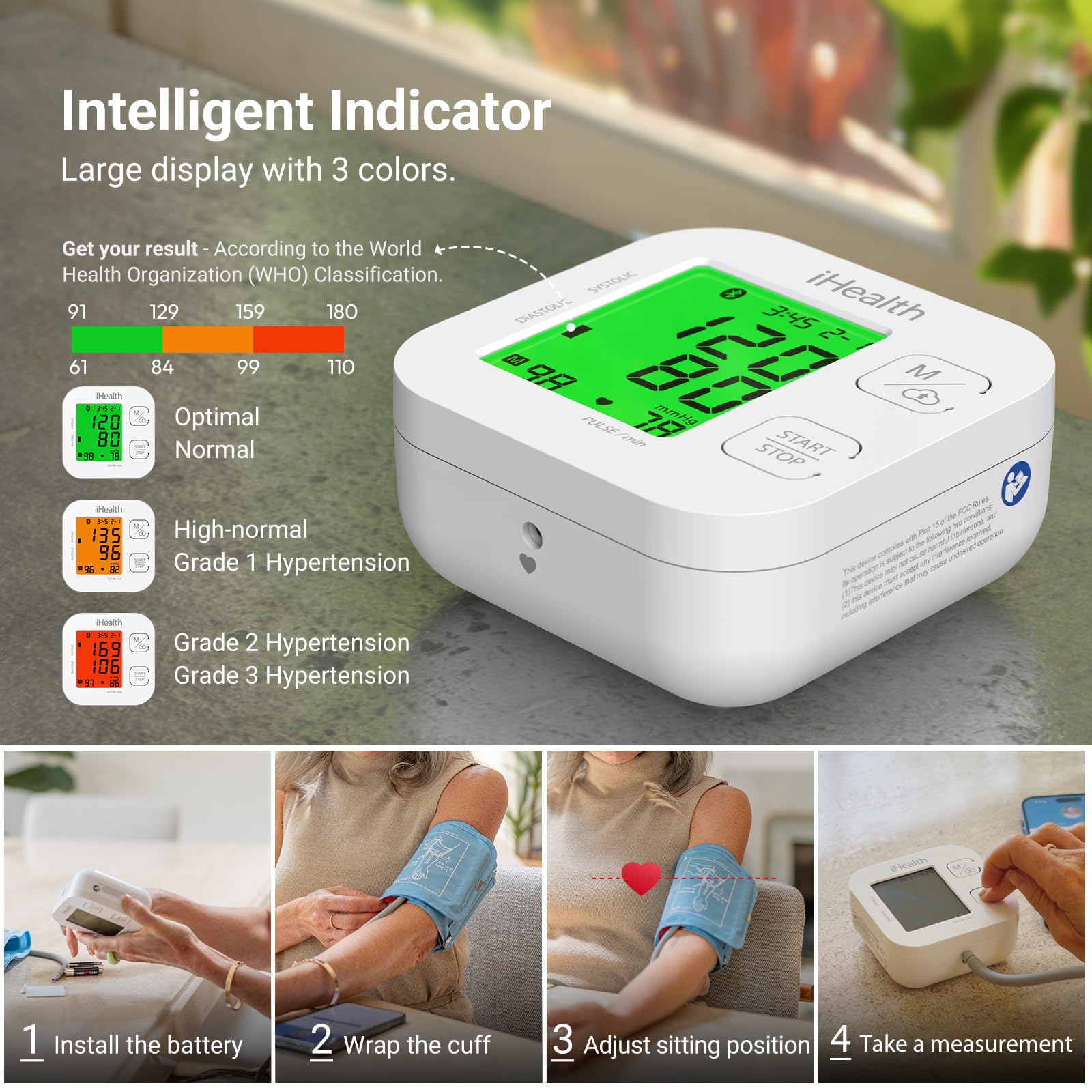 iHealth Track Smart Upper Arm Blood Pressure Monitor with Wide Range Cuff that fits Standard to Large Adult Arms, Bluetooth Compatible for iOS & Android Devices detail image 3