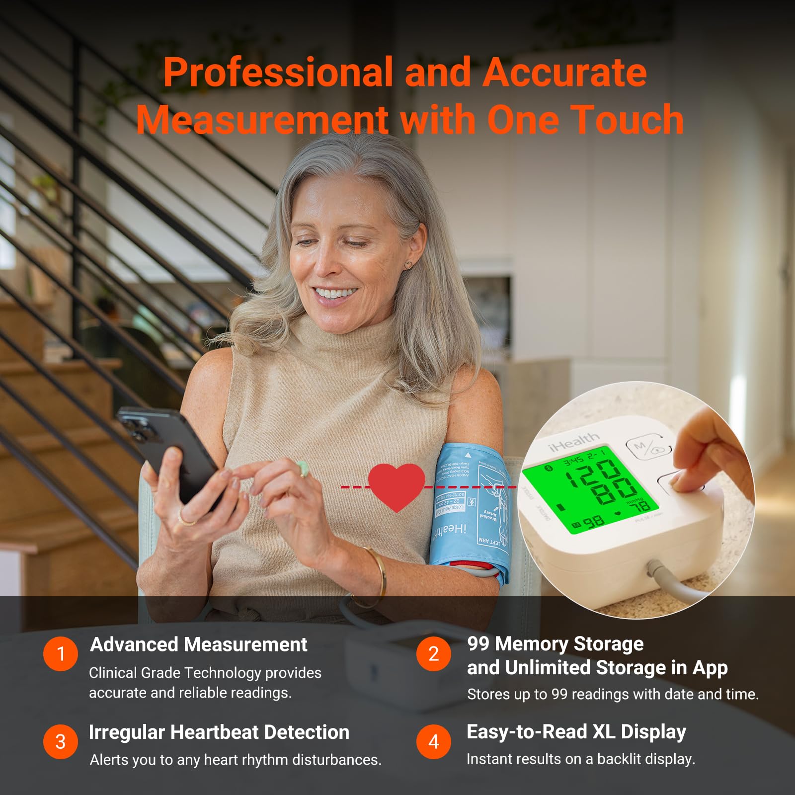 iHealth Track Smart Upper Arm Blood Pressure Monitor with Wide Range Cuff that fits Standard to Large Adult Arms, Bluetooth Compatible for iOS & Android Devices detail image 9