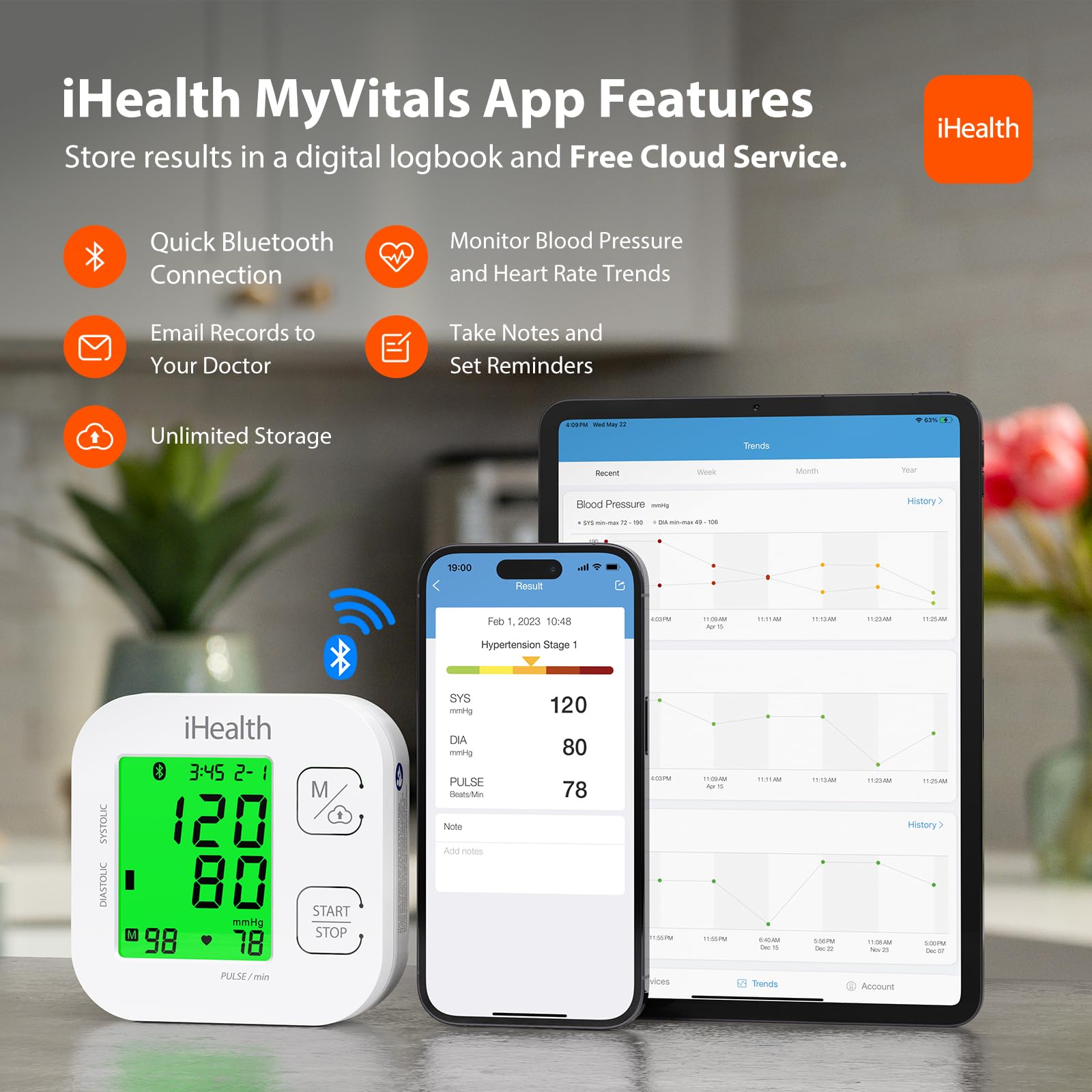 iHealth Track Smart Upper Arm Blood Pressure Monitor with Wide Range Cuff that fits Standard to Large Adult Arms, Bluetooth Compatible for iOS & Android Devices detail image 4