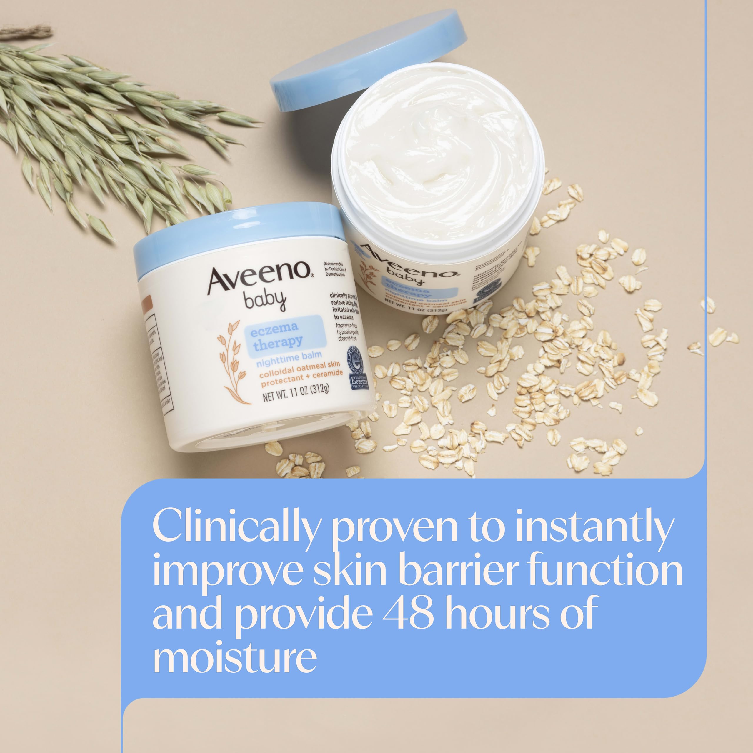 Aveeno Baby Eczema Therapy Nighttime Body Balm, 11 oz — Colloidal Oat & Ceramide, Hypoallergenic, Fragrance- and Steroid-Free detail image 4