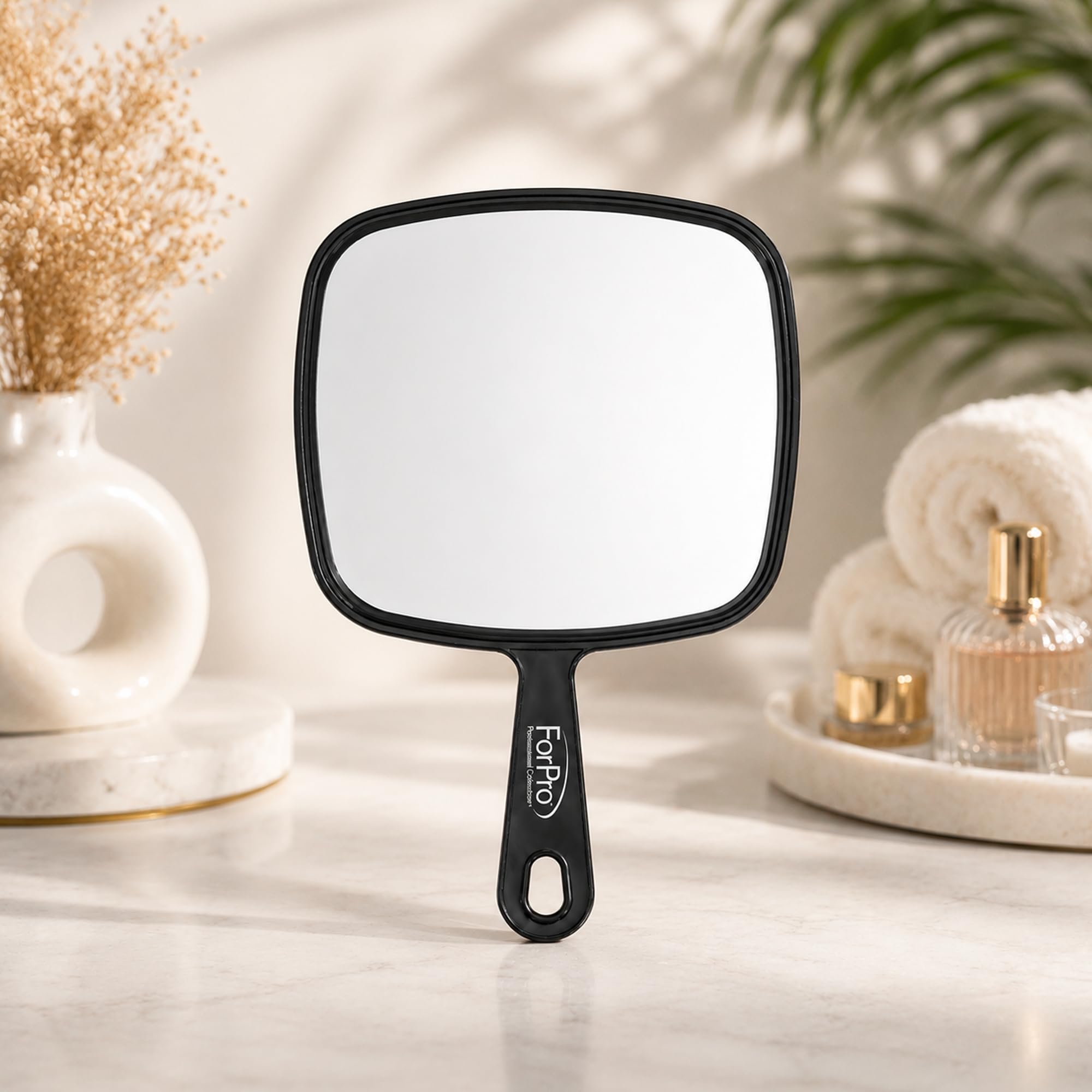 ForPro 12" L x 9" W Premium XL Hand Mirror w/Handle for Home & Salon, Black detail image 5