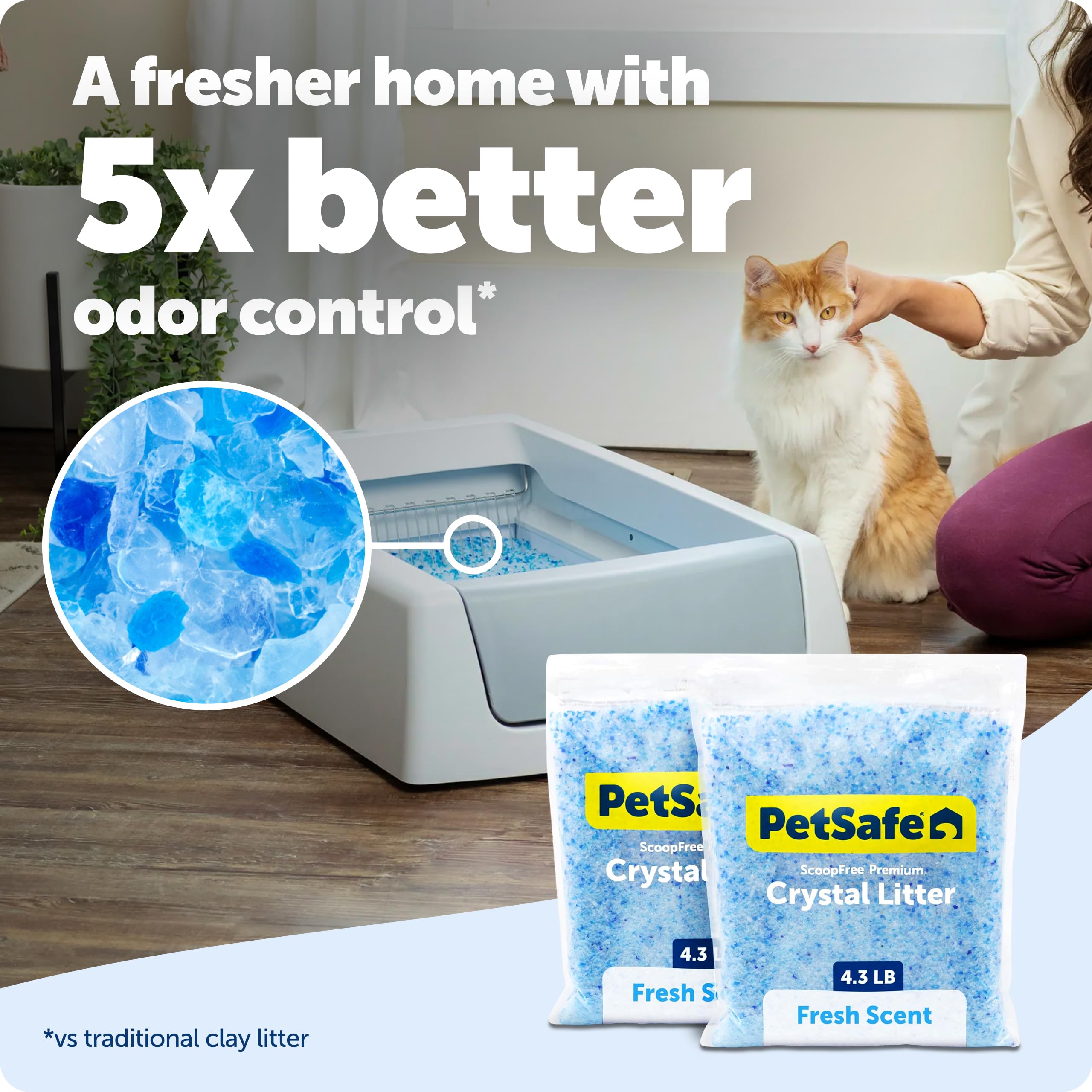 PetSafe ScoopFree 4.3 lb Bags (2 Pack) Premium Crystal Cat Litter - Outperforms Clay Litter - Refill Packs - Reusable Tray Compatible - Fresh Scent detail image 2