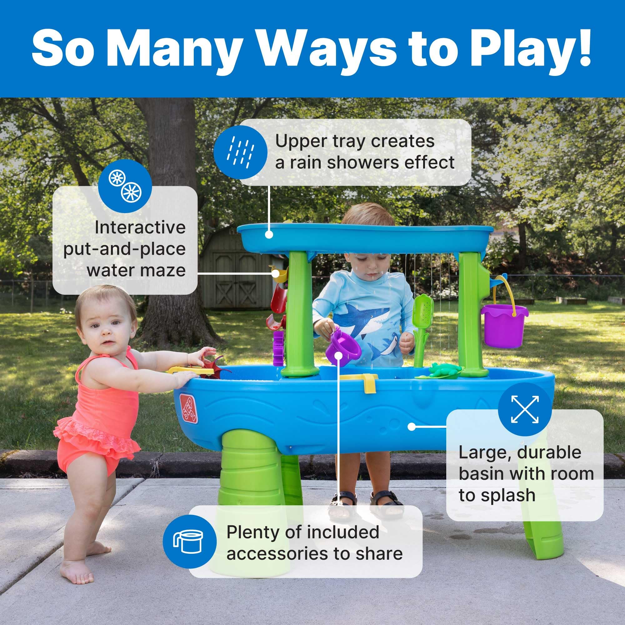 Step2 Rain Showers Splash Pond Water Table – 13-Piece Water & Sand Activity Playset for Toddlers (Blue & Green) detail image 4