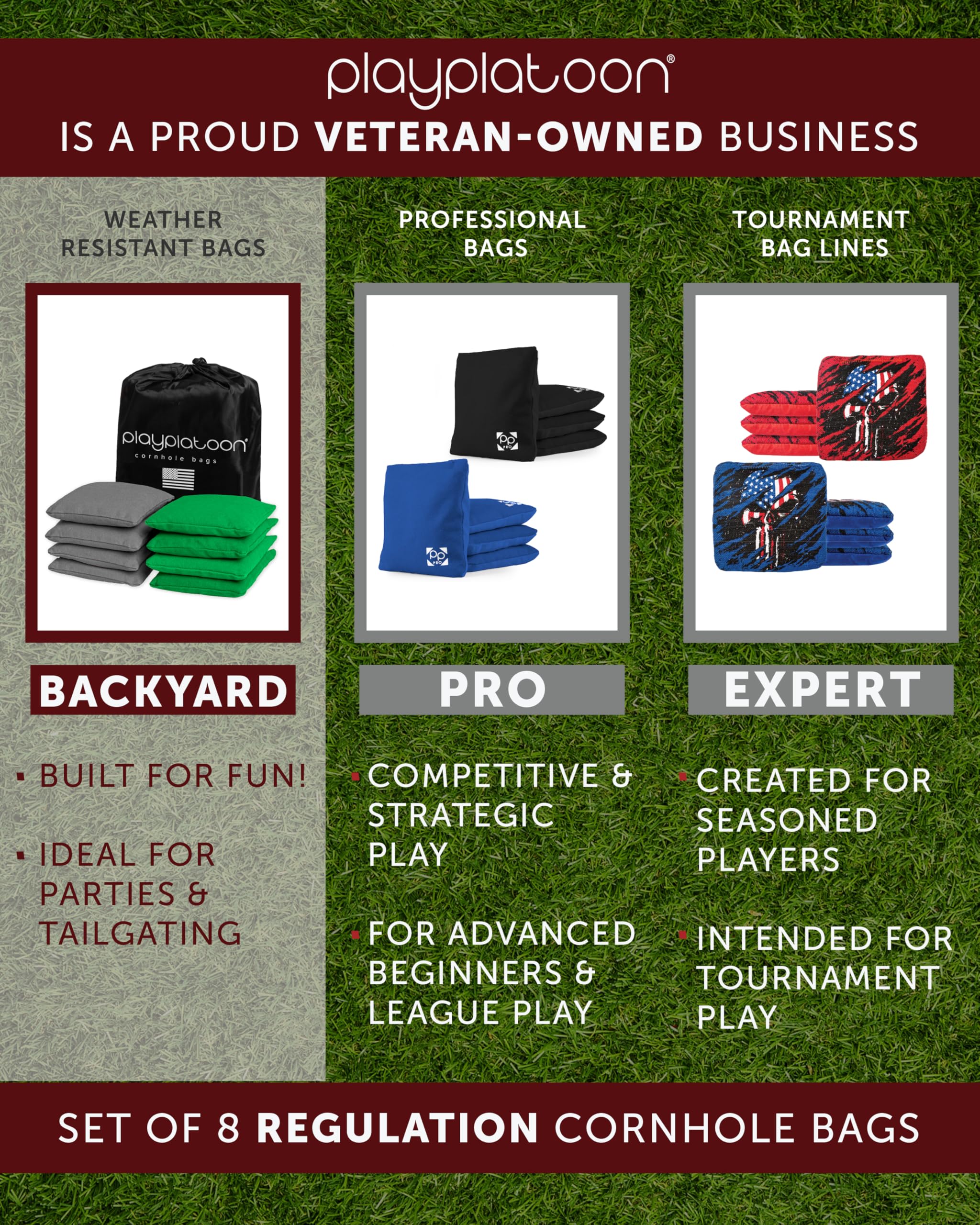 Play Platoon Regulation Cornhole Bags — Weather-Resistant Set of 8 with Tote detail image 6