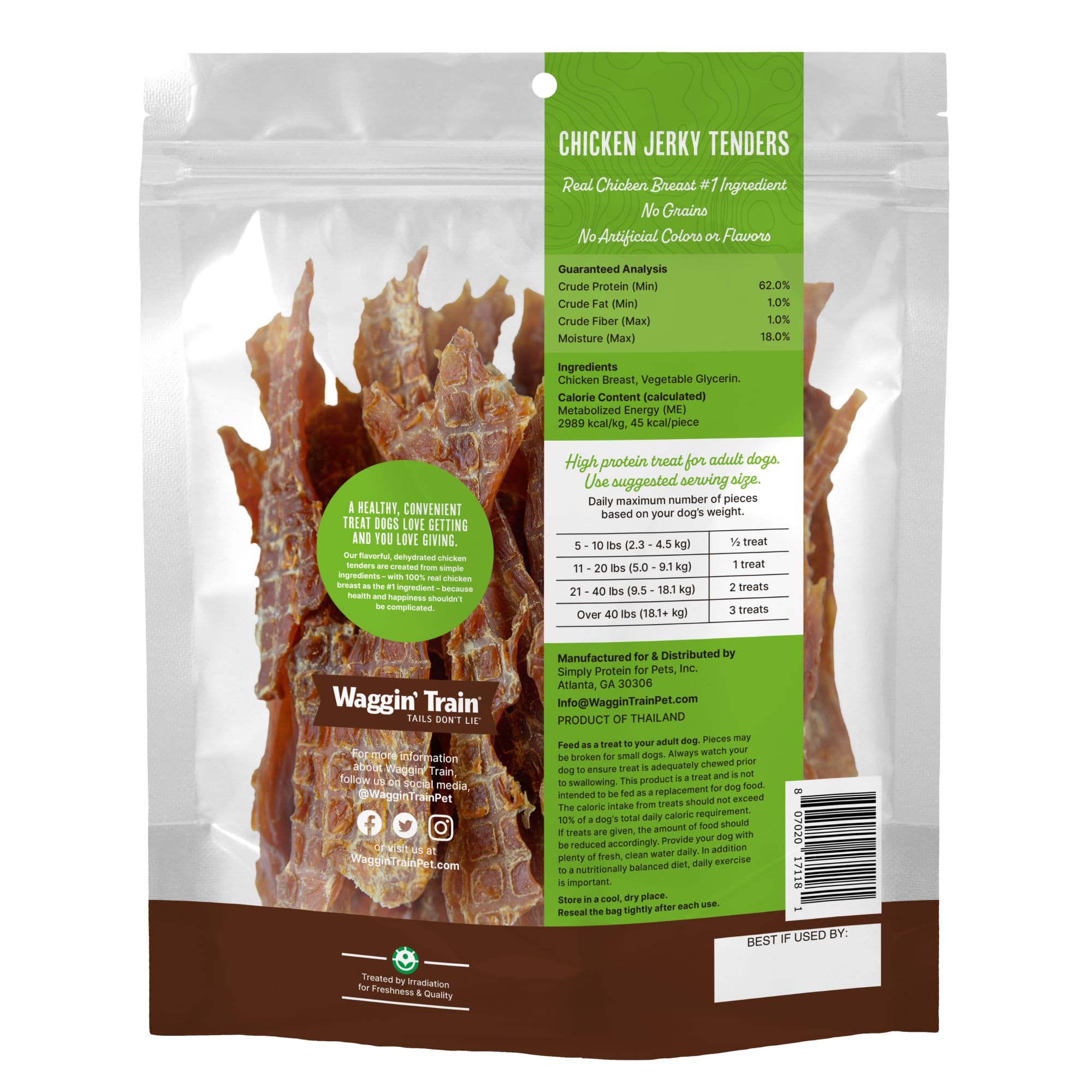 Waggin' Train Chicken Jerky Dog Treats, 100% Real Chicken Breast, Limited Ingredients, High-Protein, Easily Digestible, 18 oz Pouch detail image 2