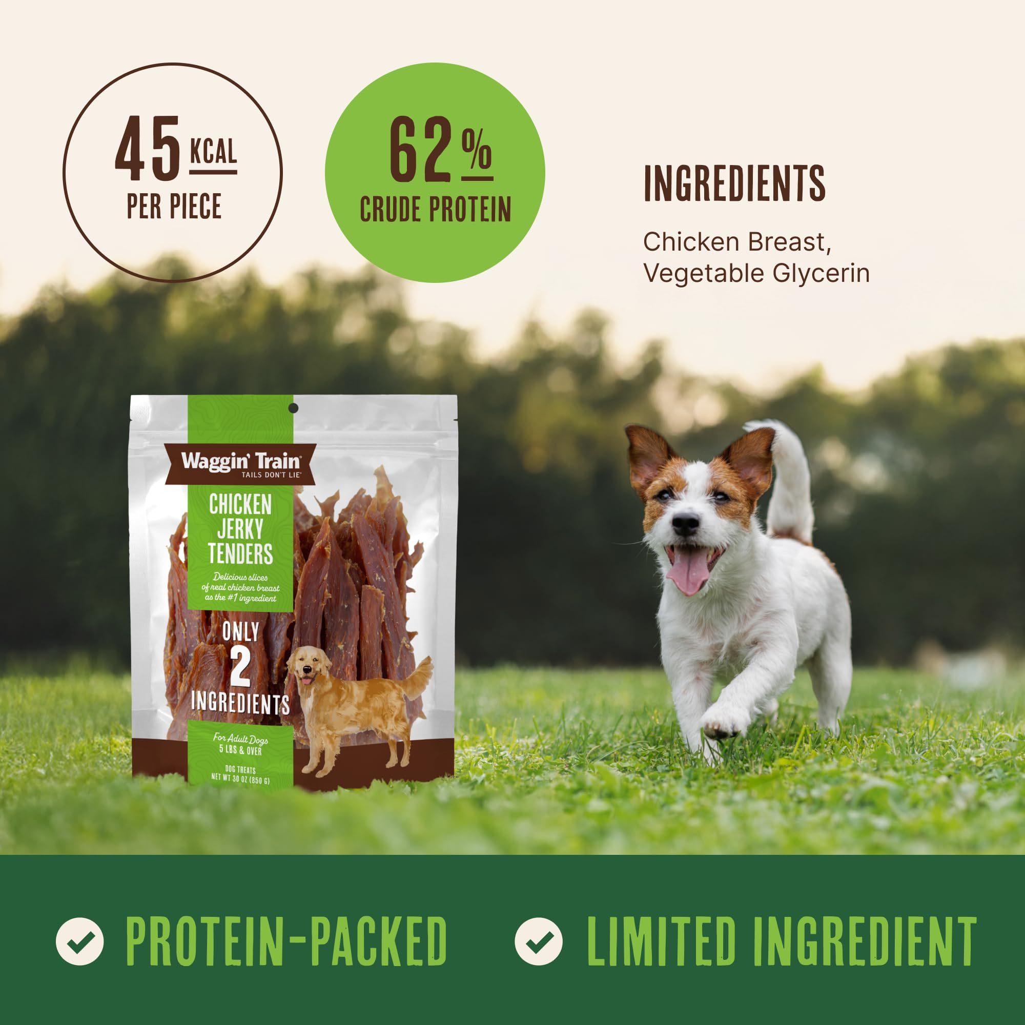 Waggin' Train Chicken Jerky Dog Treats, 100% Real Chicken Breast, Limited Ingredients, High-Protein, Easily Digestible, 18 oz Pouch detail image 3
