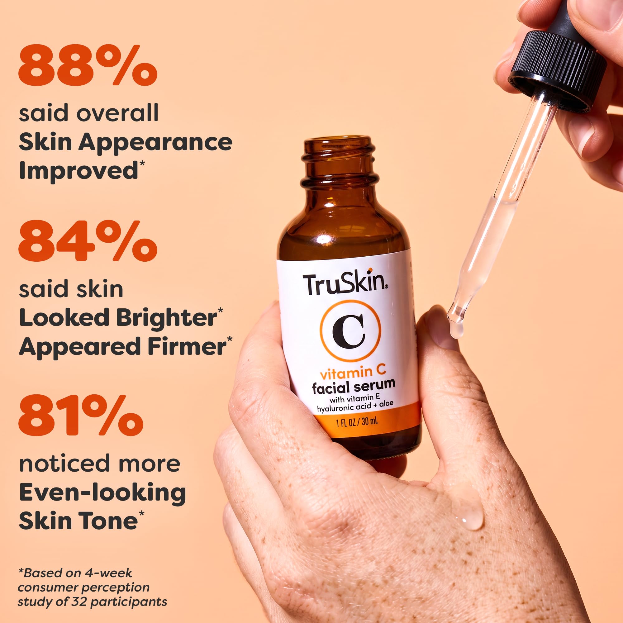 TruSkin Brightening Vitamin C Serum for Face with Hyaluronic Acid, 1 fl oz detail image 3