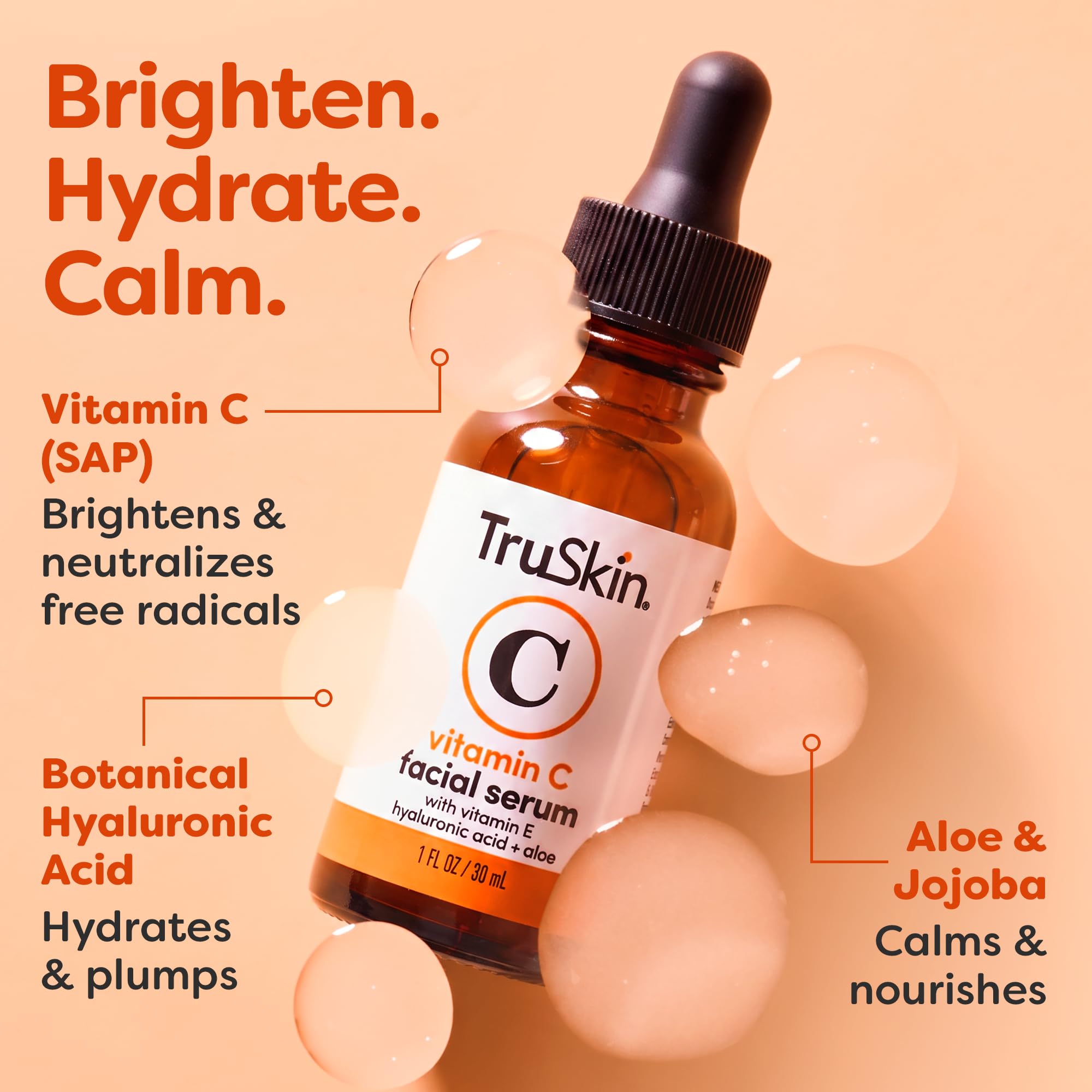 TruSkin Brightening Vitamin C Serum for Face with Hyaluronic Acid, 1 fl oz detail image 2