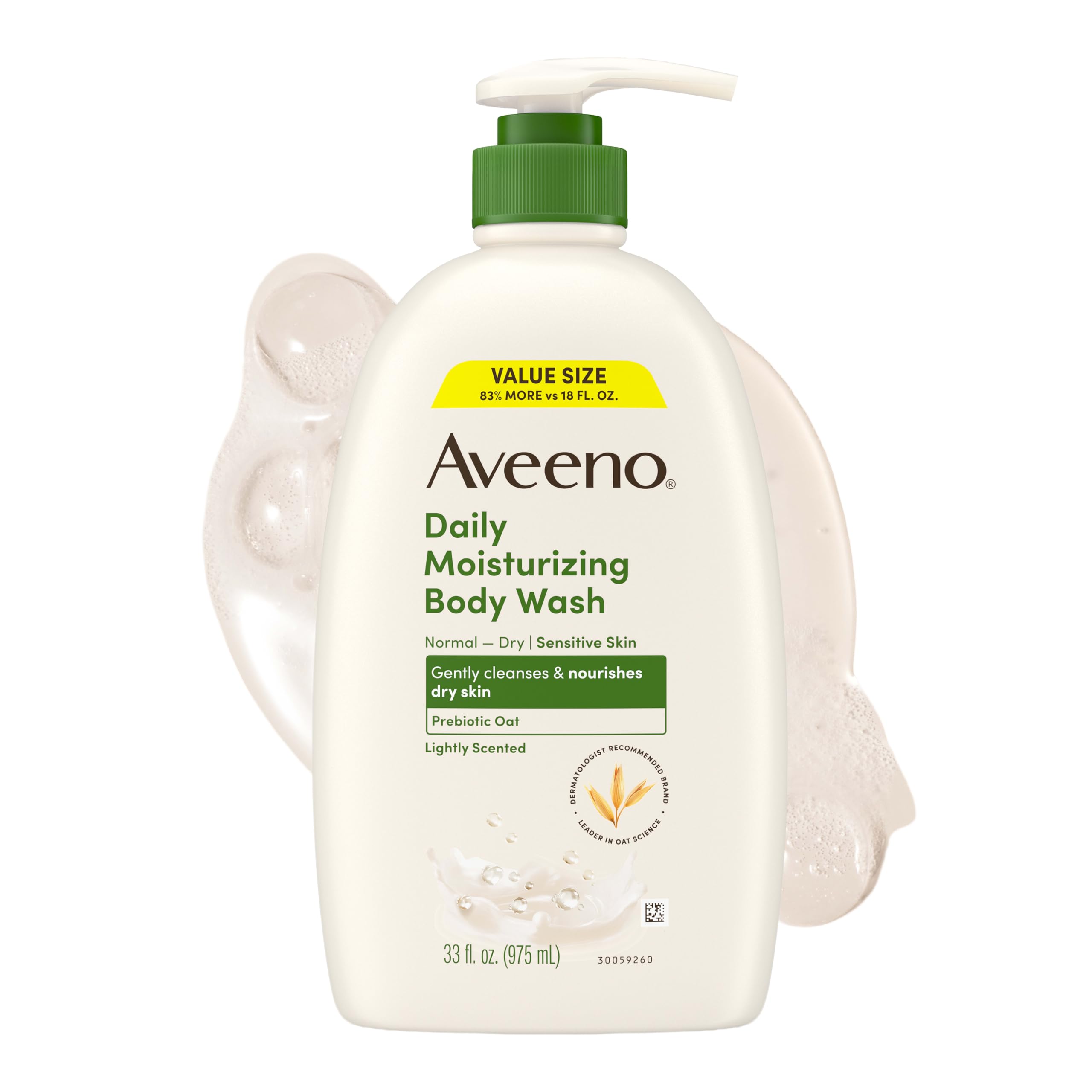 Aveeno Daily Moisturizing Body Wash for Normal to Dry Skin, Sensitive Formula with Prebiotic Oat, Gently Cleanses Dry Skin, Lightly Scented Body Wash for Women and Men, Value Size 33 fl. Oz detail image 1