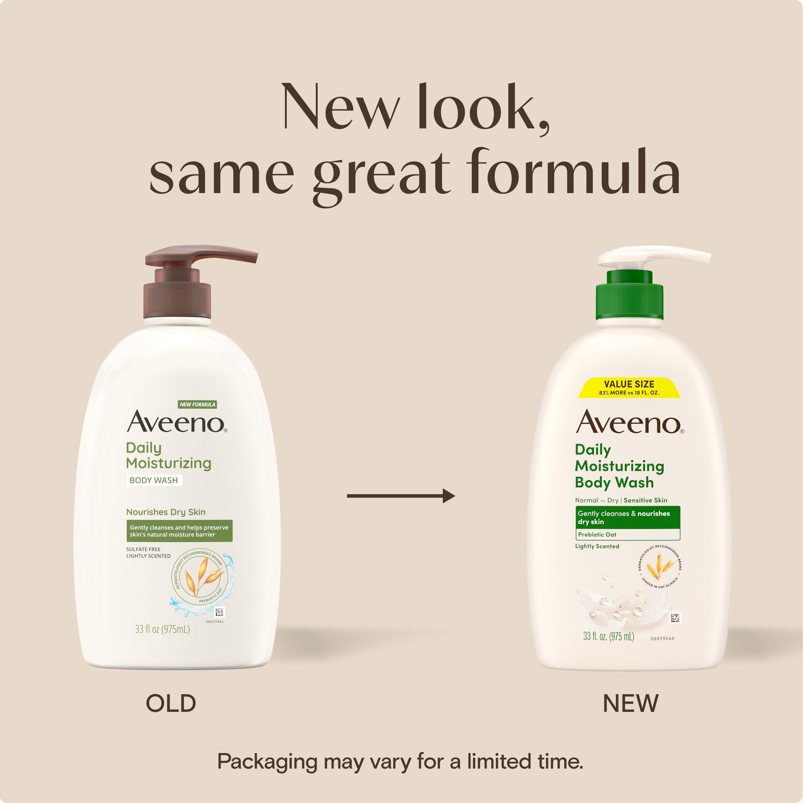 Aveeno Daily Moisturizing Body Wash for Normal to Dry Skin, Sensitive Formula with Prebiotic Oat, Gently Cleanses Dry Skin, Lightly Scented Body Wash for Women and Men, Value Size 33 fl. Oz detail image 2