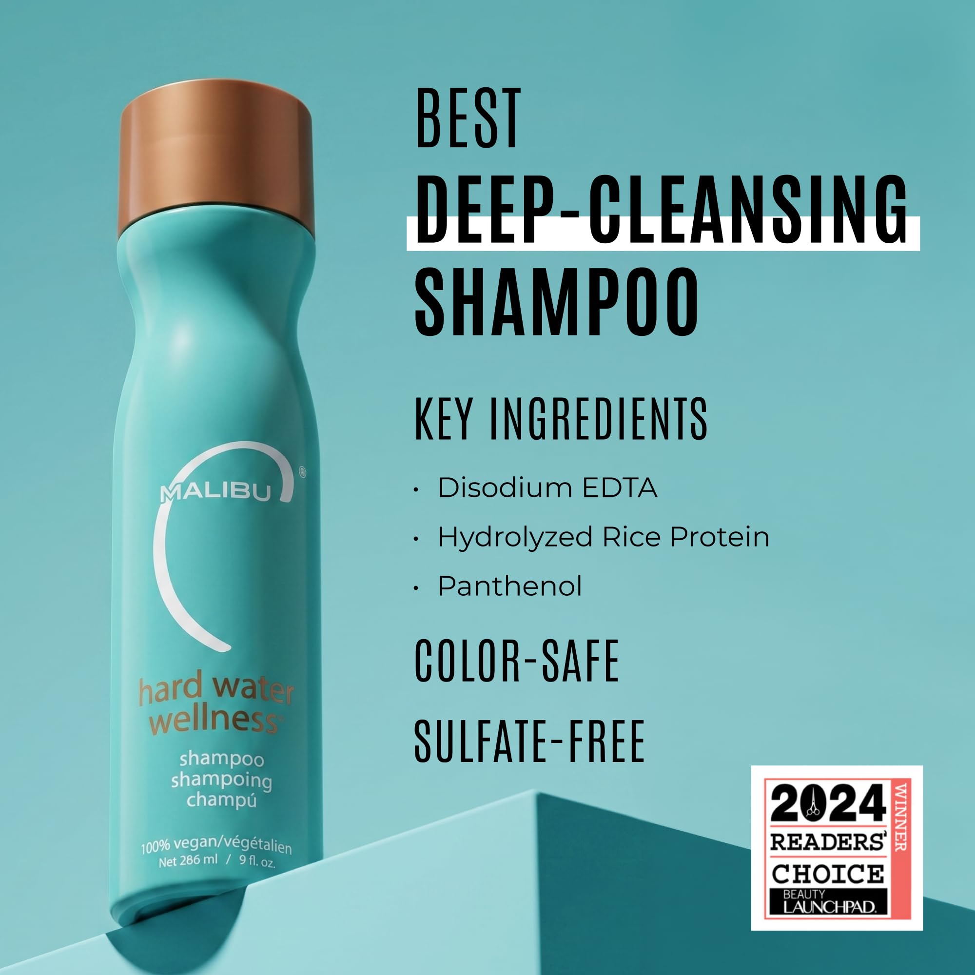 Malibu C Hard Water Wellness Shampoo - Hydrating, Sulfate-Free Hair Care for Hard Water - Removes Minerals and Buildup (9 oz) detail image 2