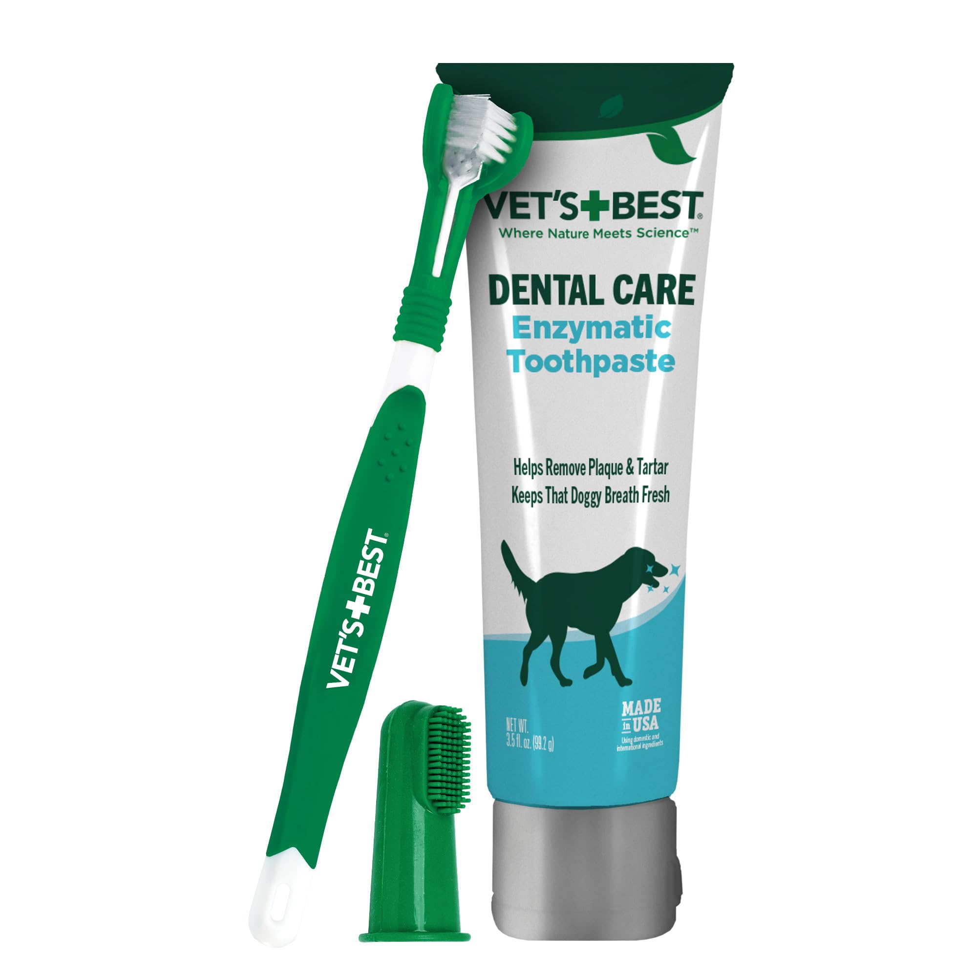 Vet's Best Dog Toothpaste & Toothbrush Dental Kit — Enzymatic Plaque Remover, Whitens Teeth, Freshens Breath, Veterinarian Formula with Finger Toothbrush detail image 1