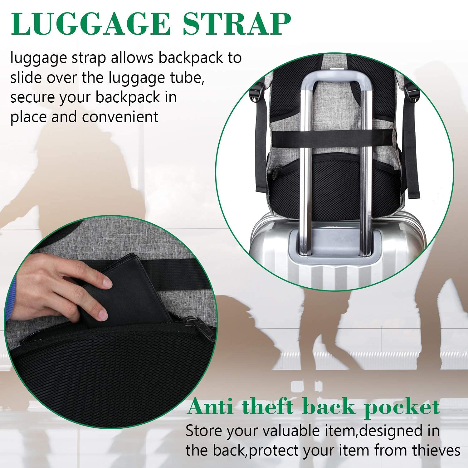 MATEIN Mochila de Viaje para Portátil — Mochila de Negocios Antirrobo Slim, Resistente al Agua para Universidad/Escuela, Apta hasta 15. 6" Portátil, Gris detail image 7