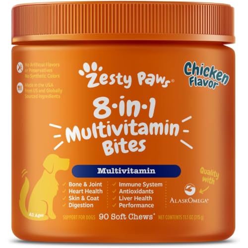 Zesty Paws 8-in-1 Multivitamin Chews for Dogs — Hip & Joint, Skin & Coat, Heart & Immune Support, Chicken Flavor, 90 Count detail image 8