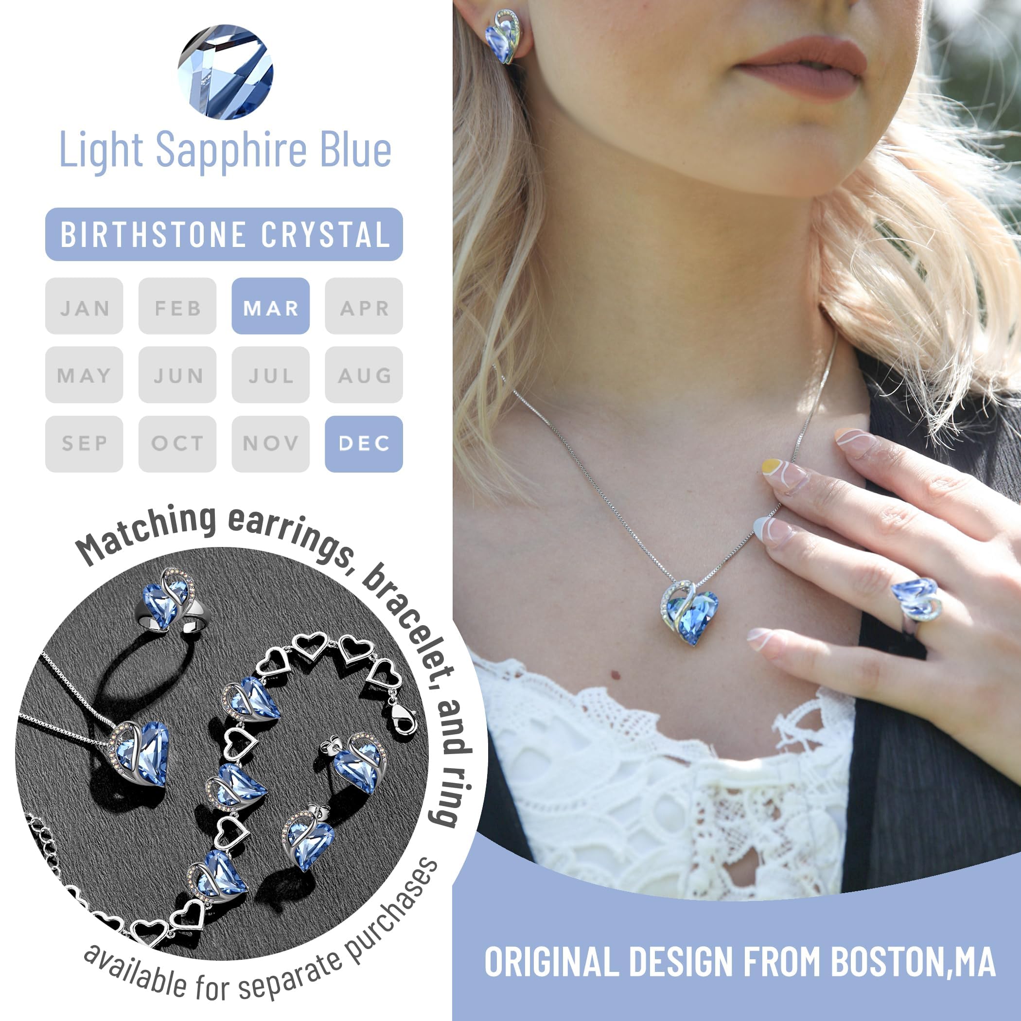 Leafael Gift Necklaces for Women, Infinity Love Birthstone Heart Crystal Pendant, Birthday Anniversary Jewelry for Wife, Mom, and Her, Silver Plated, 18" + 2" Adjustable Chain detail image 4