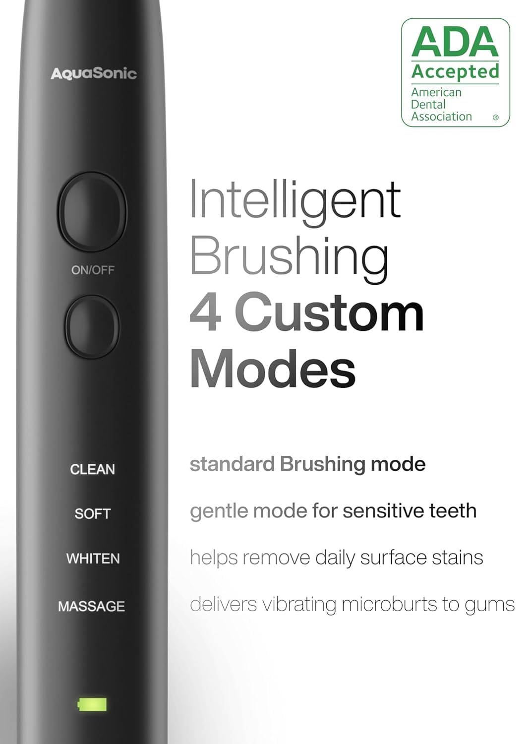 Aquasonic Black Series Ultra Whitening Toothbrush – ADA Accepted Electric Toothbrush- 8 Brush Heads & Travel Case – 40,000 VPM Electric Motor & Wireless Charging - 4 Modes w Smart Timer detail image 3