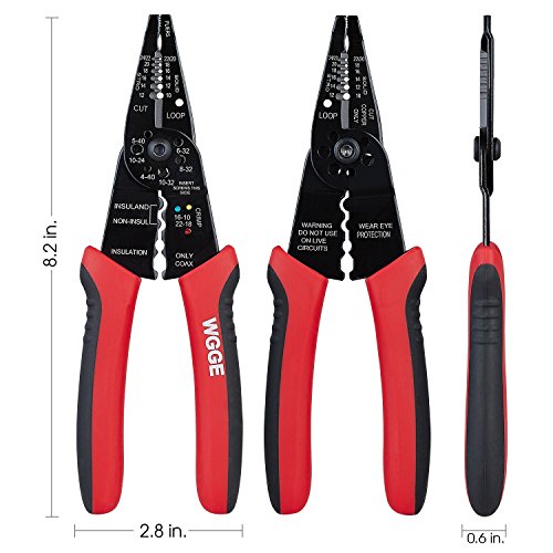 WGGE WG-015 8" Professional Wire Stripper, Crimper and Cable Cutter, Red/Black detail image 7