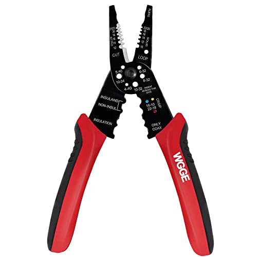 WGGE WG-015 8" Professional Wire Stripper, Crimper and Cable Cutter, Red/Black detail image 6