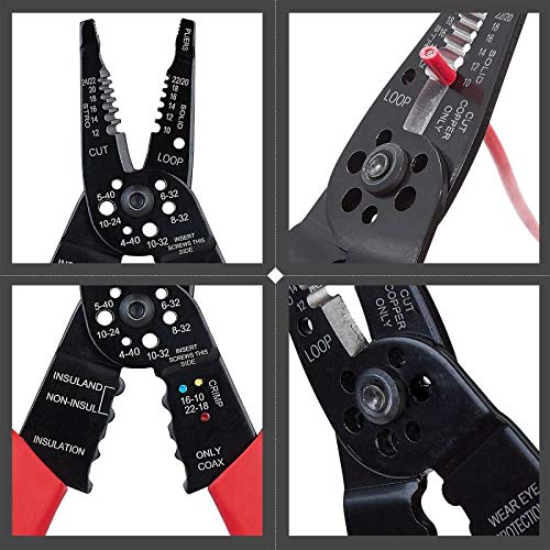WGGE WG-015 8" Professional Wire Stripper, Crimper and Cable Cutter, Red/Black detail image 8