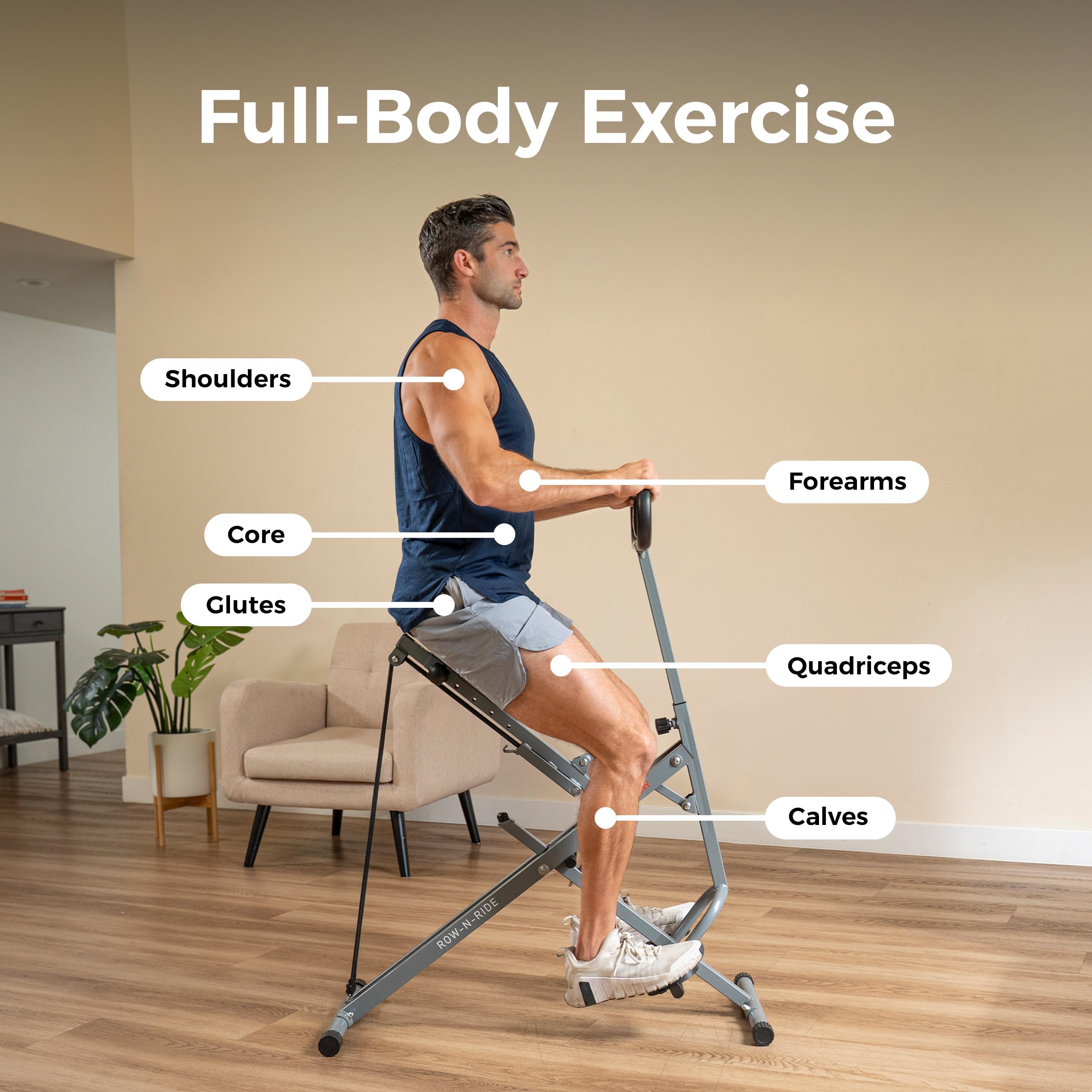Sunny Health & Fitness Smart Row-N-Ride Glute & Leg Trainer — Foldable Squat-Assist Rower with SunnyFit App detail image 2