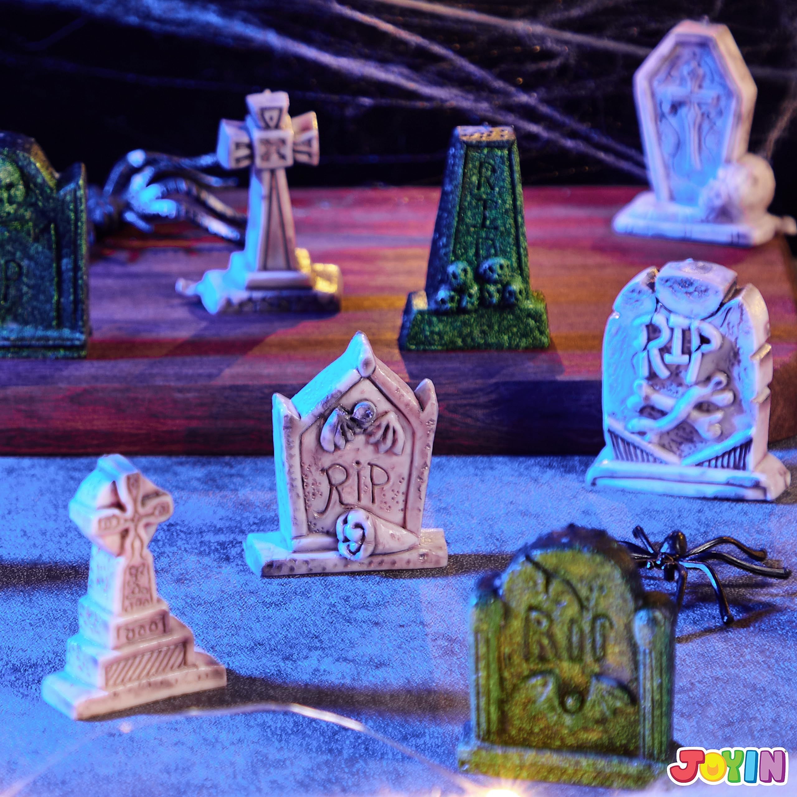 JOYIN 12 Packs Halloween Miniature Tombstones Decorations Outdoor, RIP Graveyard Tombstones for Halloween Yard Outdoor Indoor Decorations detail image 9