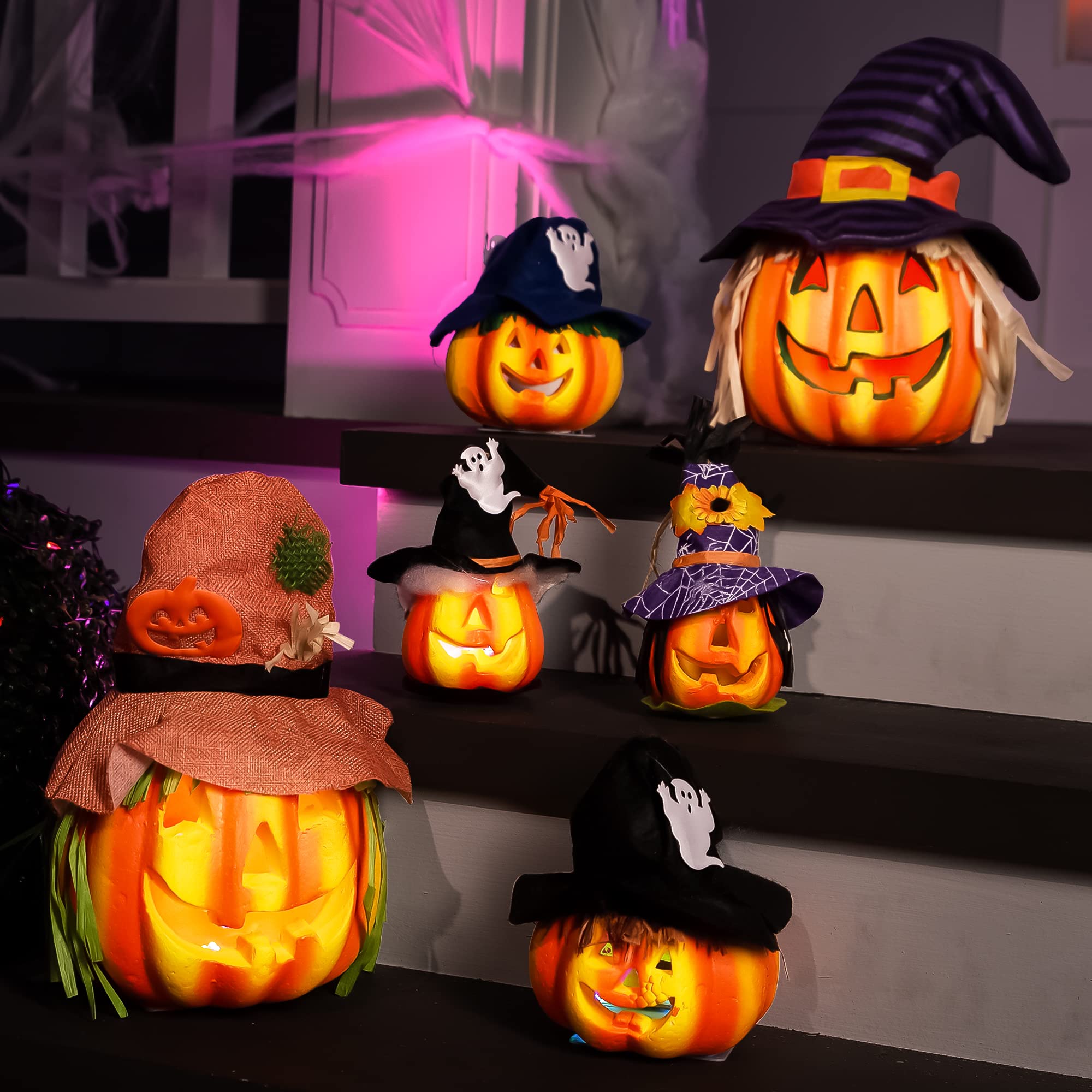 JOYIN 6-Piece Light-Up Pumpkin Halloween Decorations — Indoor/Outdoor LED Foam Pumpkins, Large Trick-or-Treat Bucket detail image 7