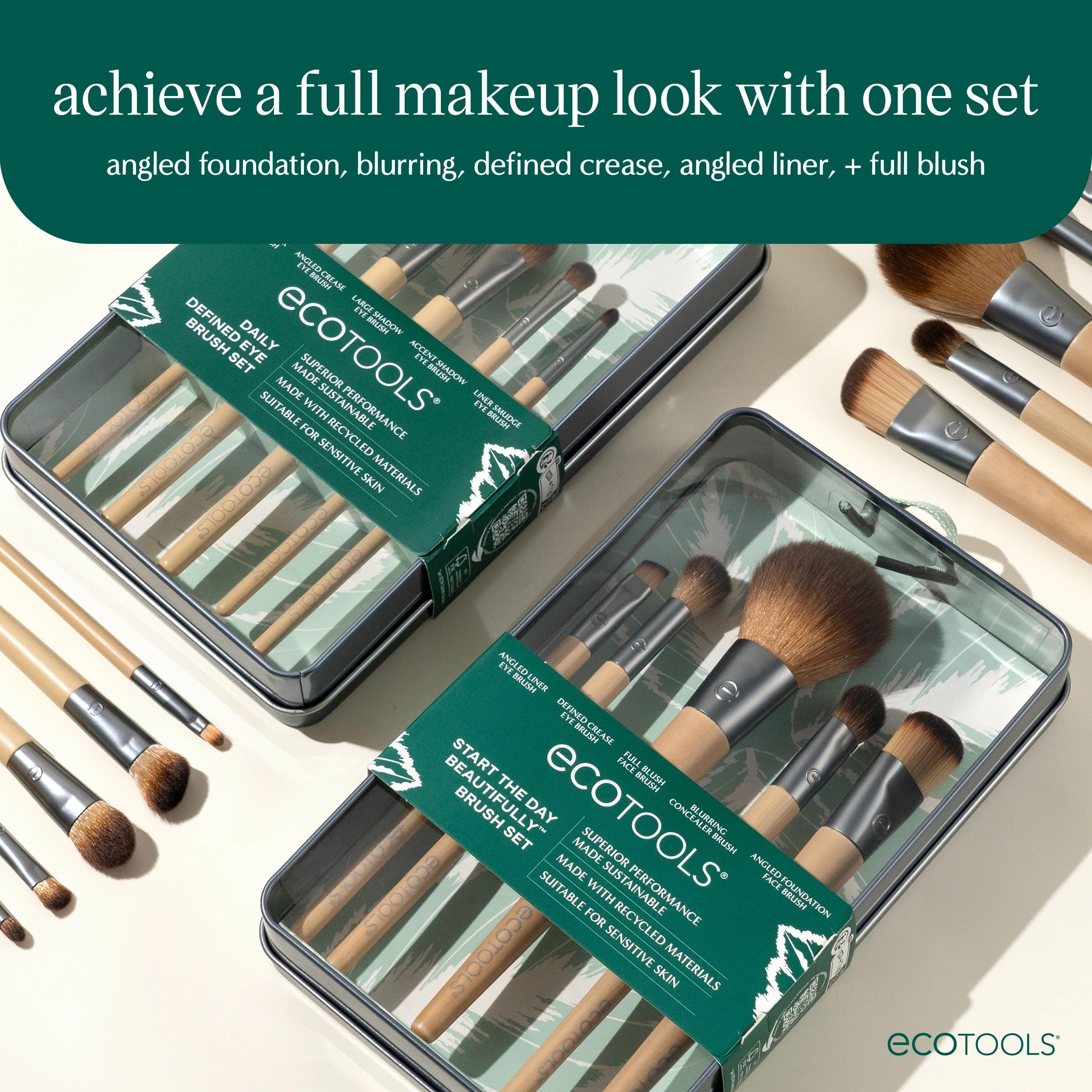 EcoTools 6-Piece "Start The Day Beautifully" Makeup Brush Set — Angled Foundation, Concealer, Eyeshadow, Angled Liner & Blush Brushes with Brush Holder — Synthetic, Vegan & Cruelty-Free detail image 3