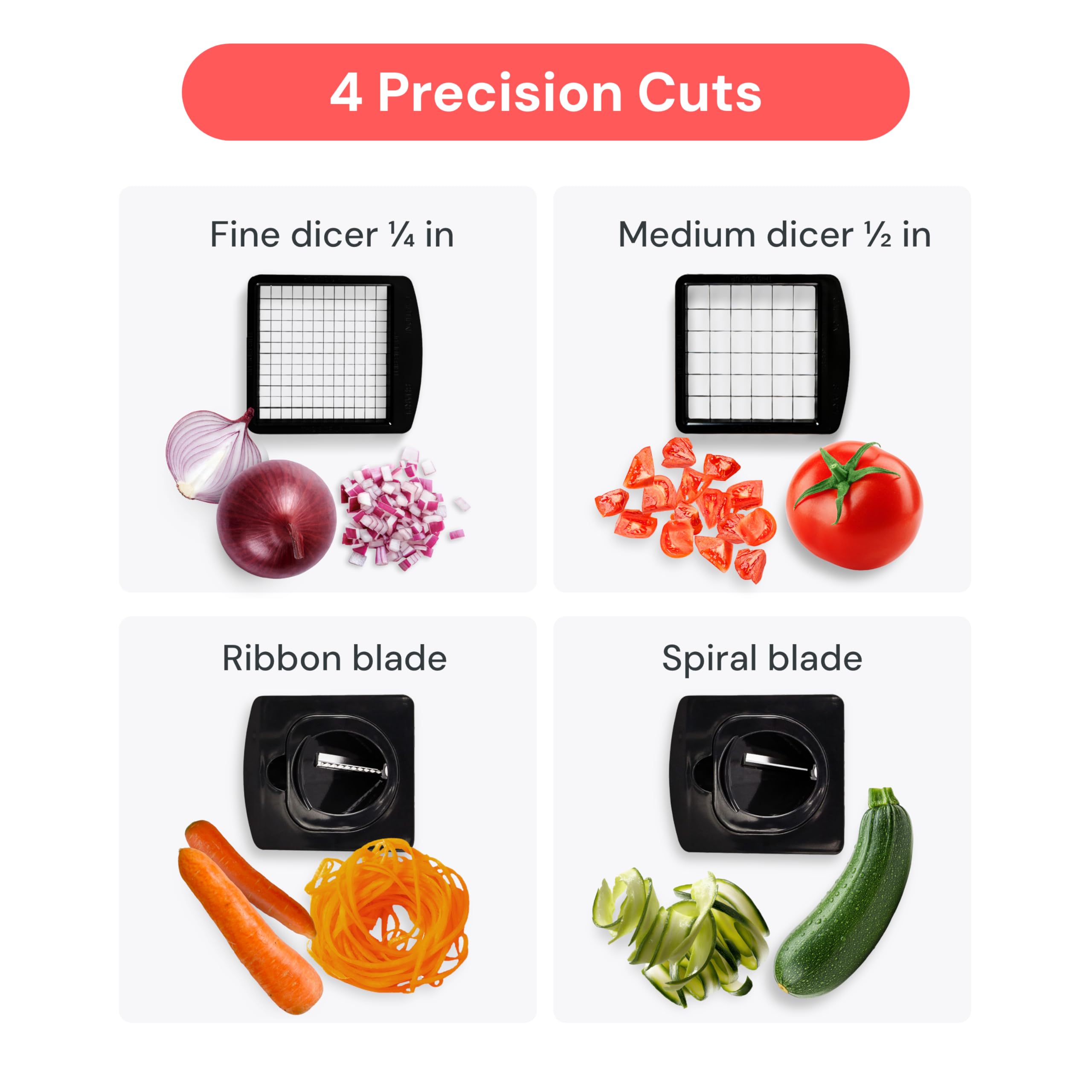 Fullstar The Original Pro Chopper - 4-in-1 Vegetable Chopper and Spiralizer with Container (White) detail image 4